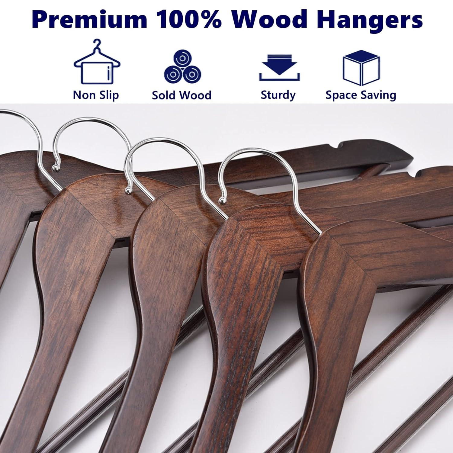 Walnut Wood Anti-Slip Suit Hangers with Chrome Hooks, 17.5"