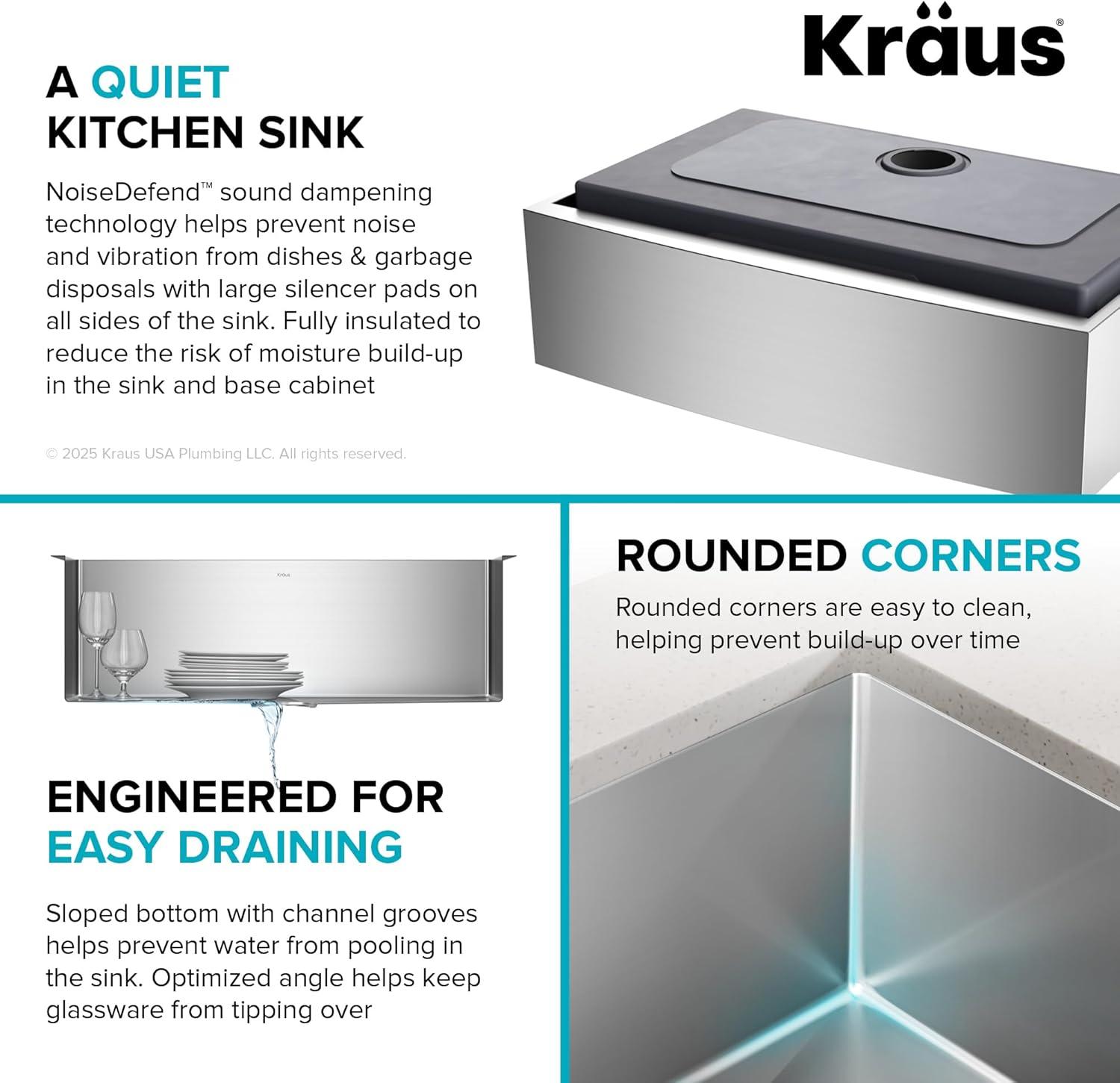 KRAUS Standart Pro Apron Front Farmhouse 16 Gauge Single Bowl Stainless Steel Kitchen Sink