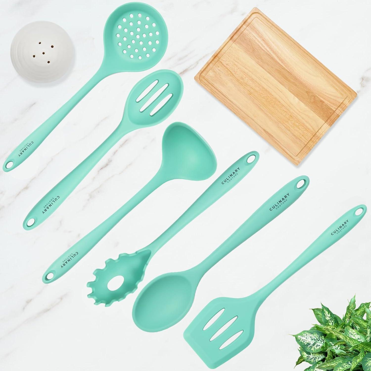 Aqua Sky Silicone Cooking Utensils Set - Nonstick Kitchen Utensil Kit with Steel Core - Complete Set of 6 Essential Tools for Everyday Cooking - Heat-Resistant, Food-Grade Silicone - Protects Your Coo