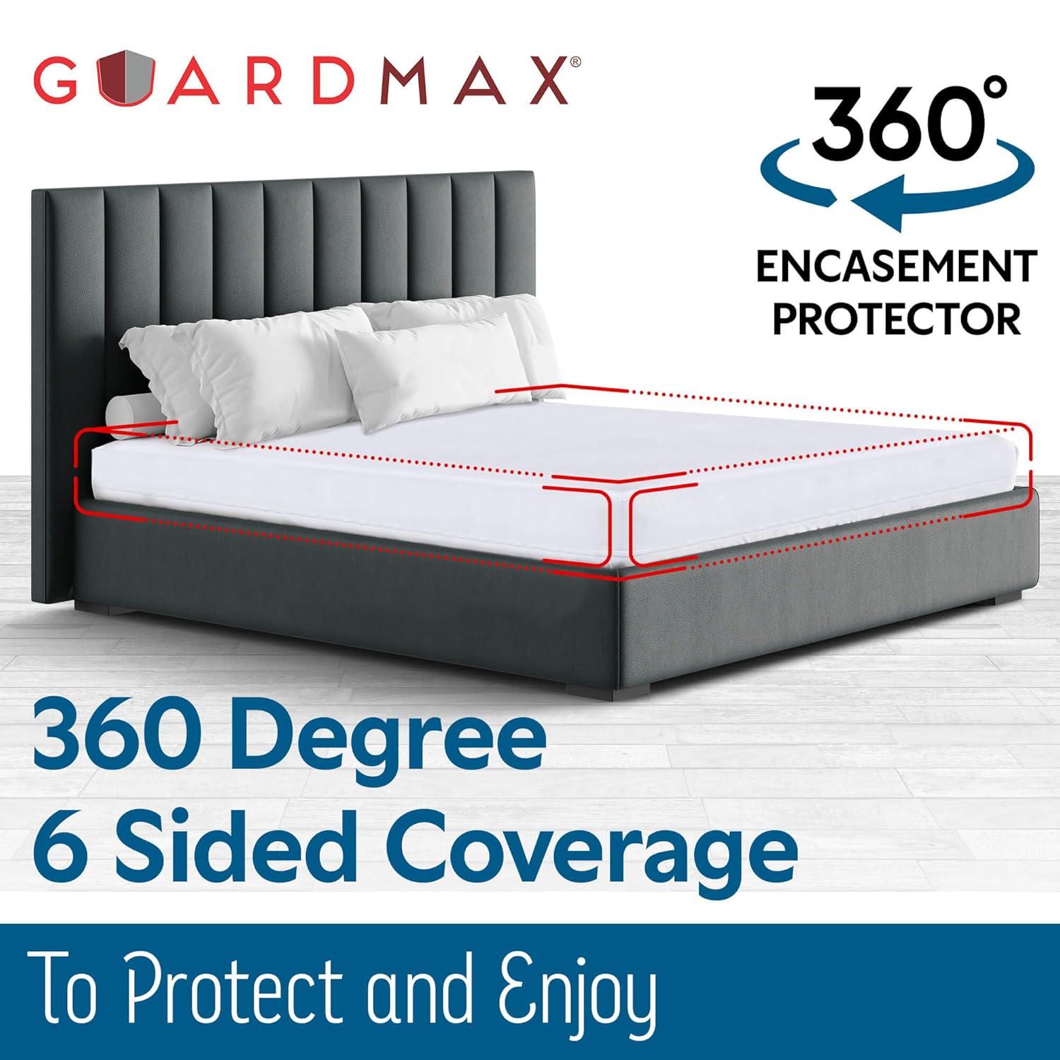 Guardmax Waterproof Twin Mattress Protector Encasement for Larger Mattressess with Zipper – White