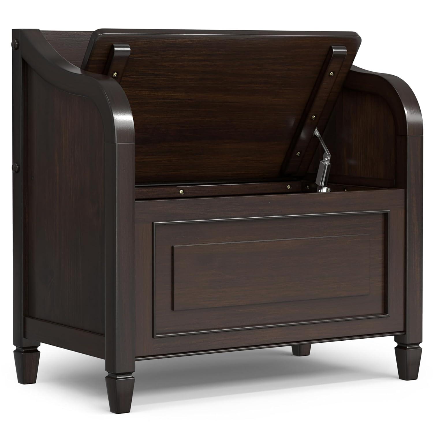 Simpli Home Connaught 30"W Solid Wood Small Entryway Storage Bench with Lift-Top Lid and Hidden Storage Compartment