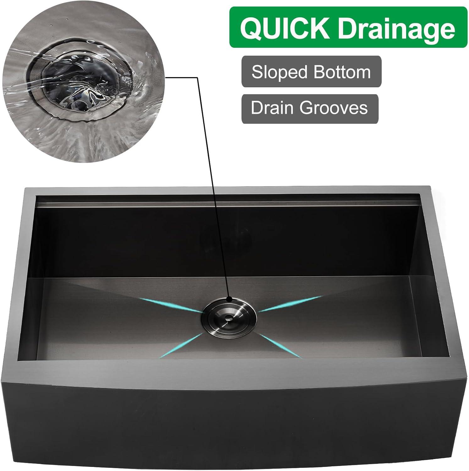 Black Farmhouse Sink 33 Inch - VALISY 33x22 Apron Front Farmhouse Kitchen Sink 16 Gauge Stainless Steel Undermount Ledge Workstation Deep Single Bowl Luxury Rustic Farm Sink with All Accessories