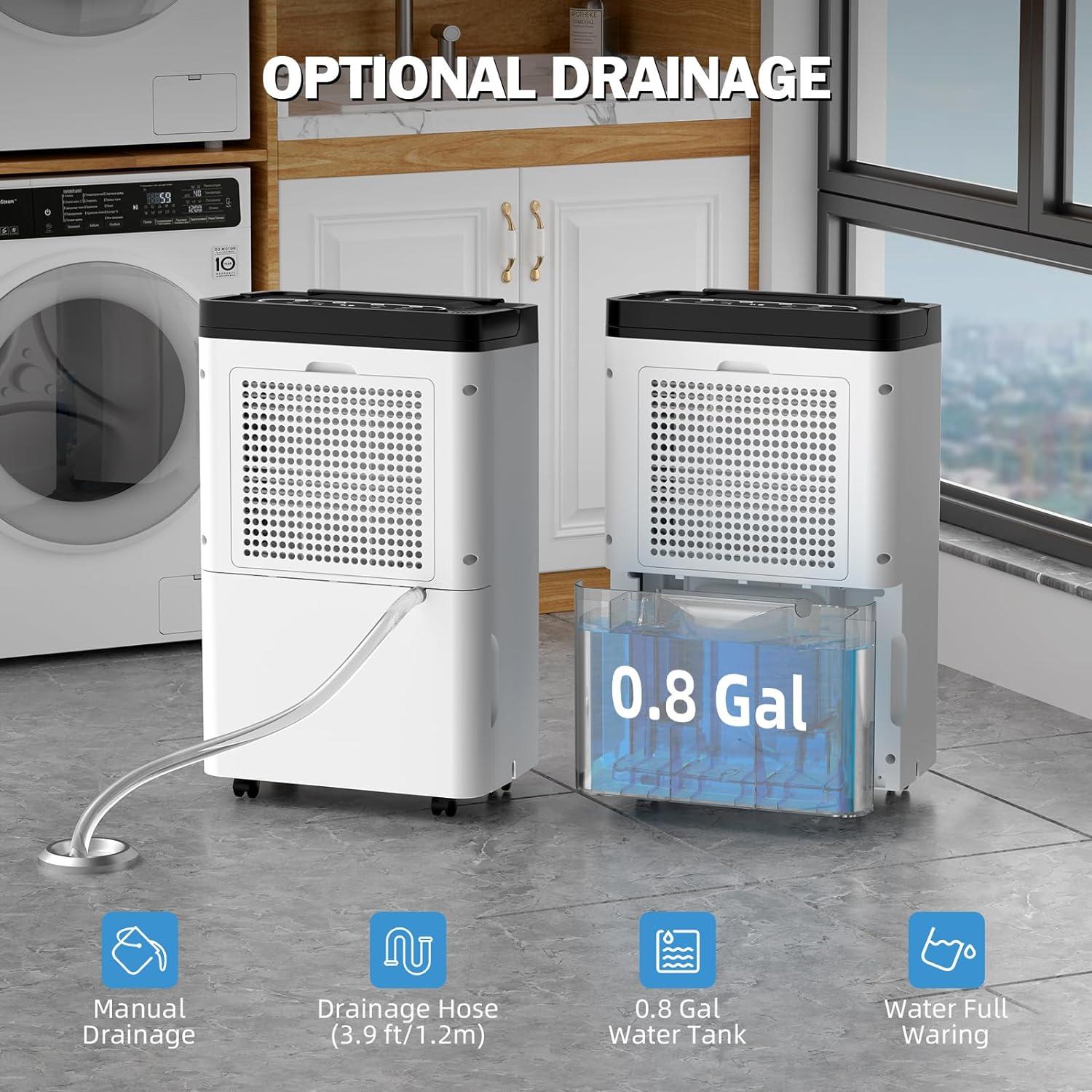 White 70-Pint Portable Dehumidifier with Drain Hose