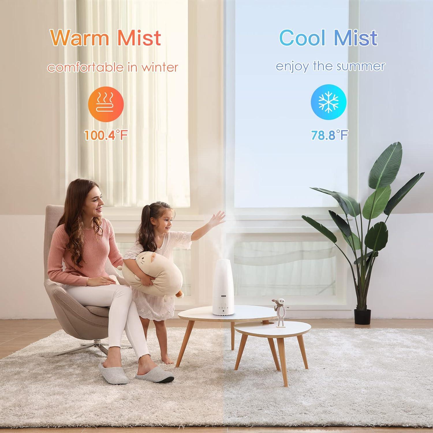 White Ultrasonic Warm and Cool Mist Humidifier with Remote Control