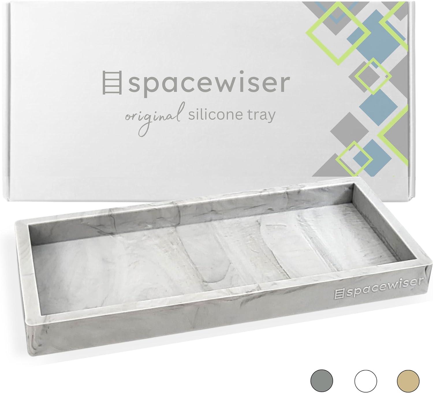 Spacewiser Countertop Vanity Tray Marble Silicone Bath Accessories Set, Marble Design