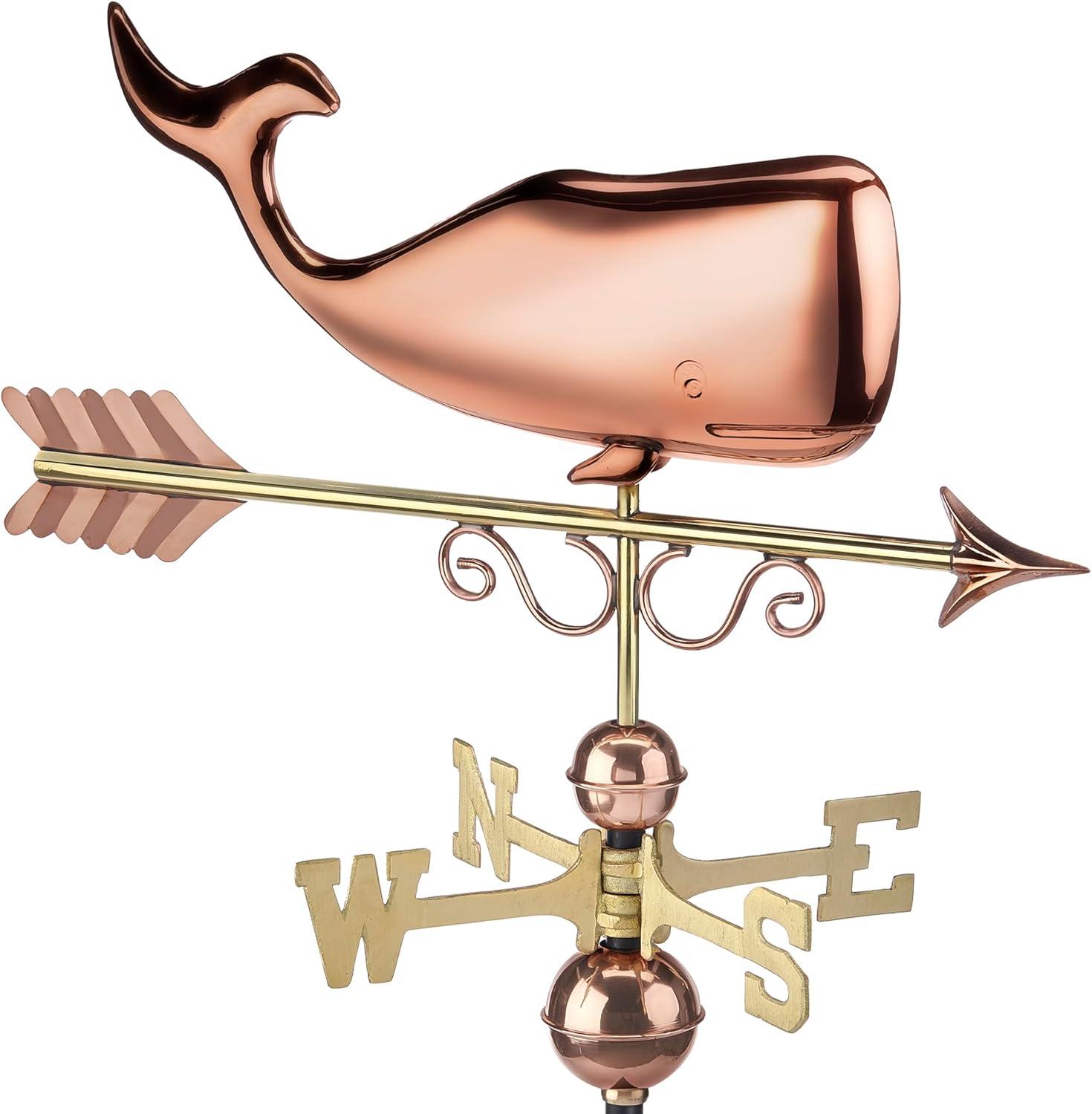 Save the Whales Pure Copper Weathervane- Good Directions: Outdoor Decorative Sculpture, 40" Max Height