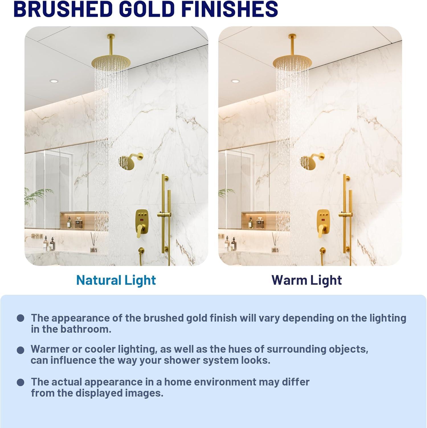 Rainfall Symphony 12inch Dual Showerhead Temperature Display Shower System with 2 in 1 Slider Bar Shower Handheld