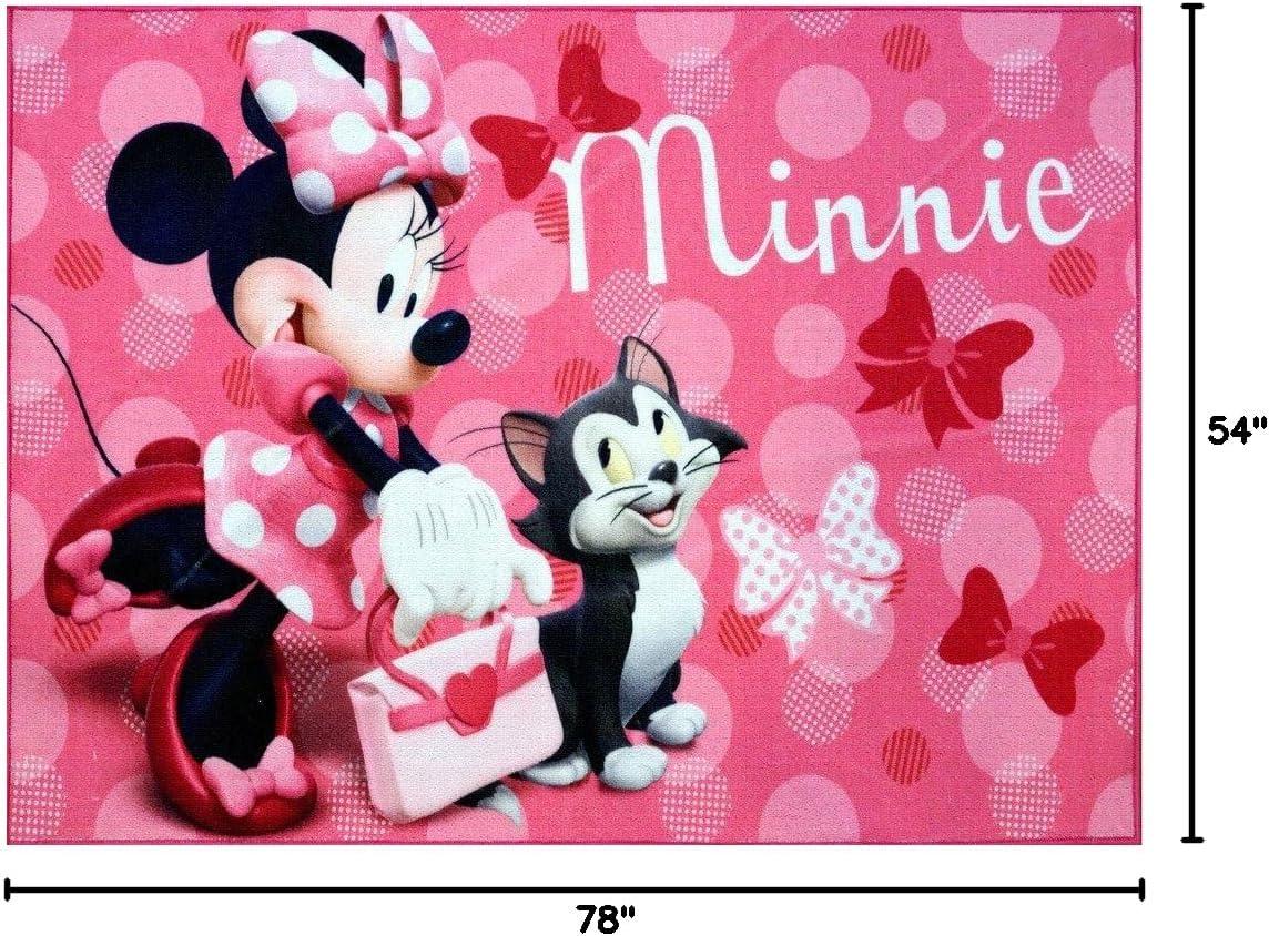 Licensed Disney Minnie Mouse Pink Ivory Polyester Youth Digital Printed Non-Slip Area Rug