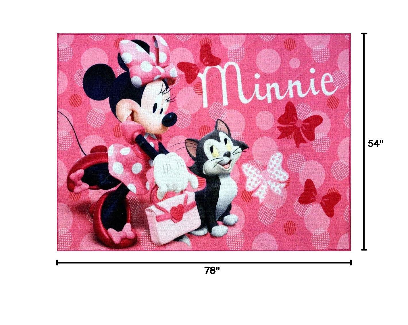 Licensed Disney Minnie Mouse Pink Ivory Polyester Youth Digital Printed Non-Slip Area Rug