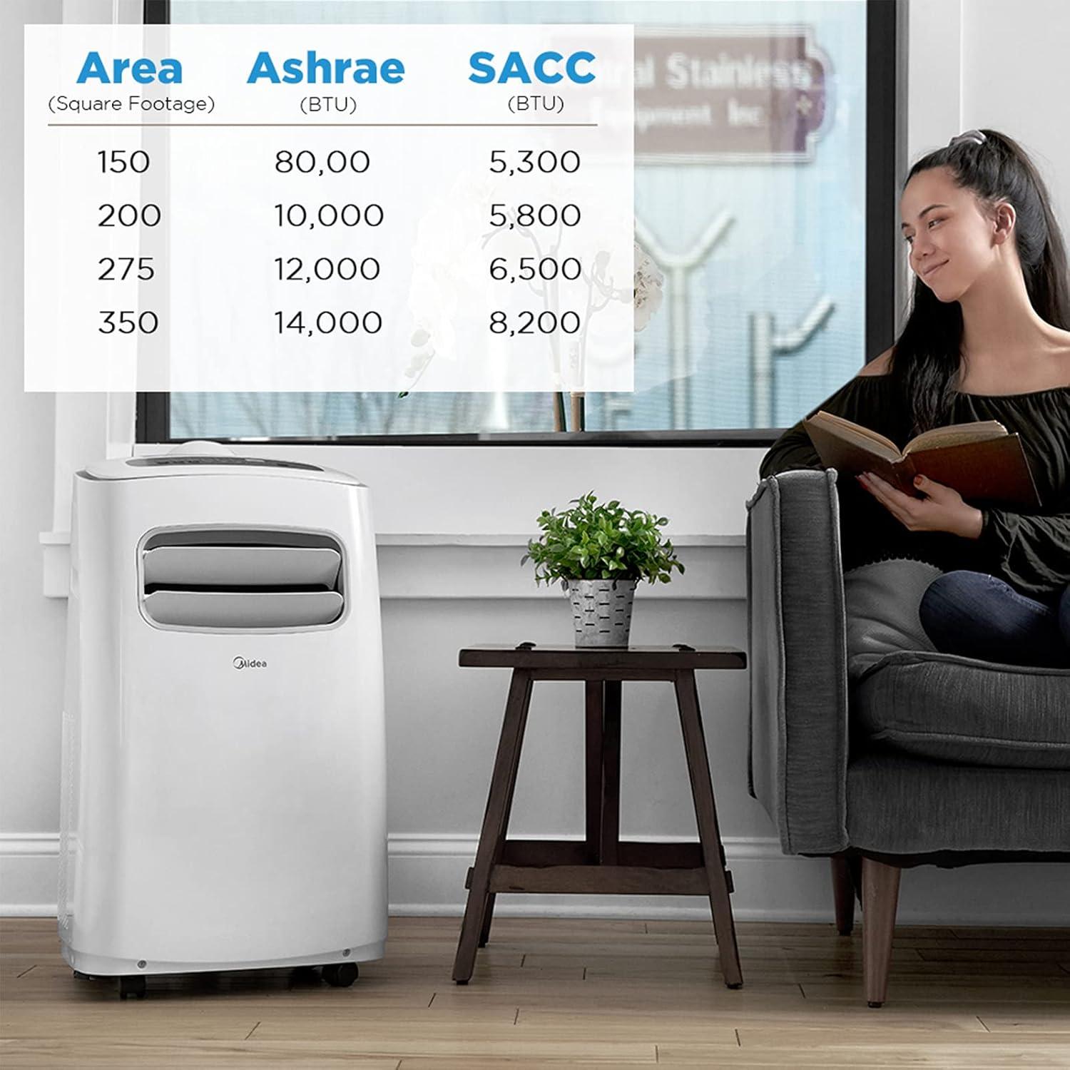 Midea Smart 3-in-1 Portable Air Conditioner, Dehumidifier, Fan for Large Rooms up to 275 sq ft 12,000 BTU (6,500 BTU SACC) control with Remote, Smartphone or Alexa