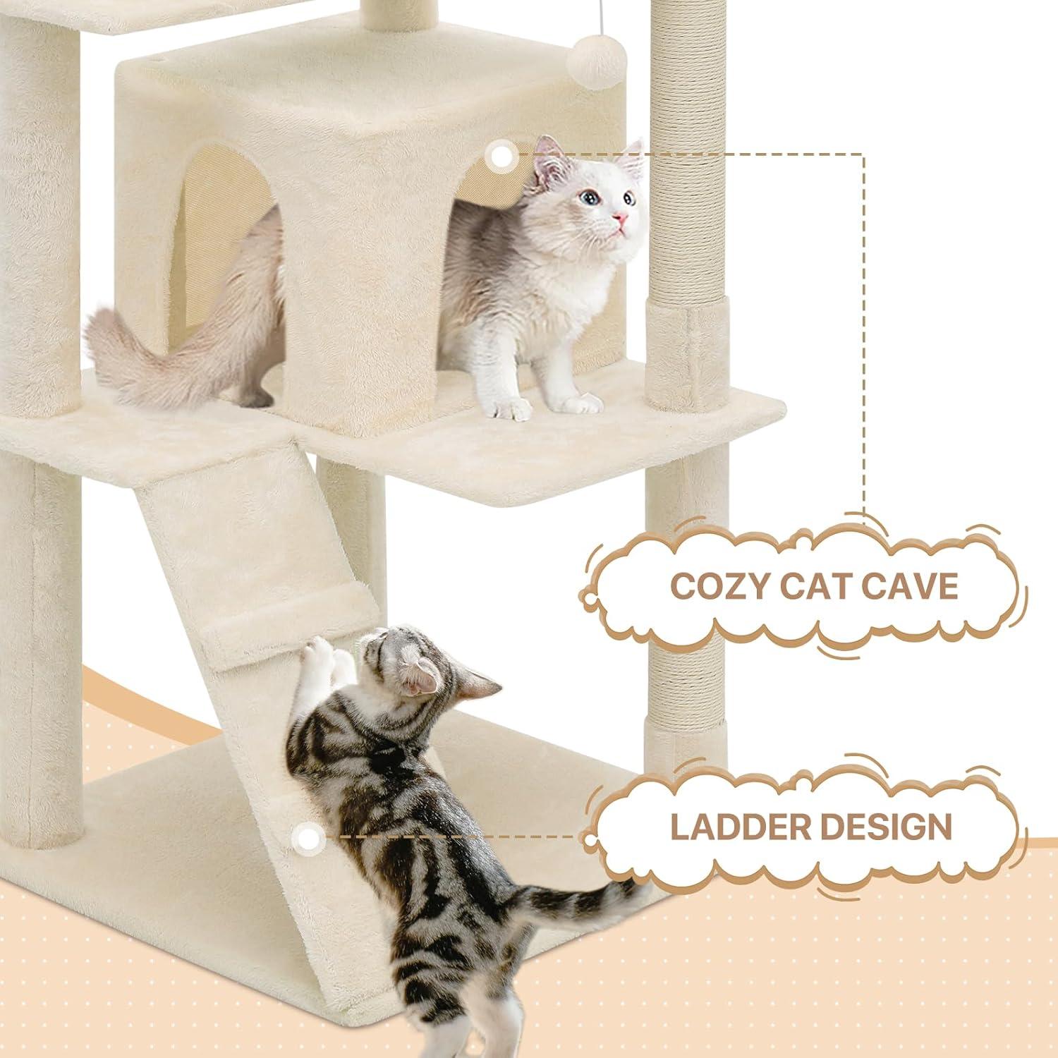 MoNiBloom Cat Tree Houses for Indoors, Multi-Level Cat Tree Tower, 70" Height（Beige）