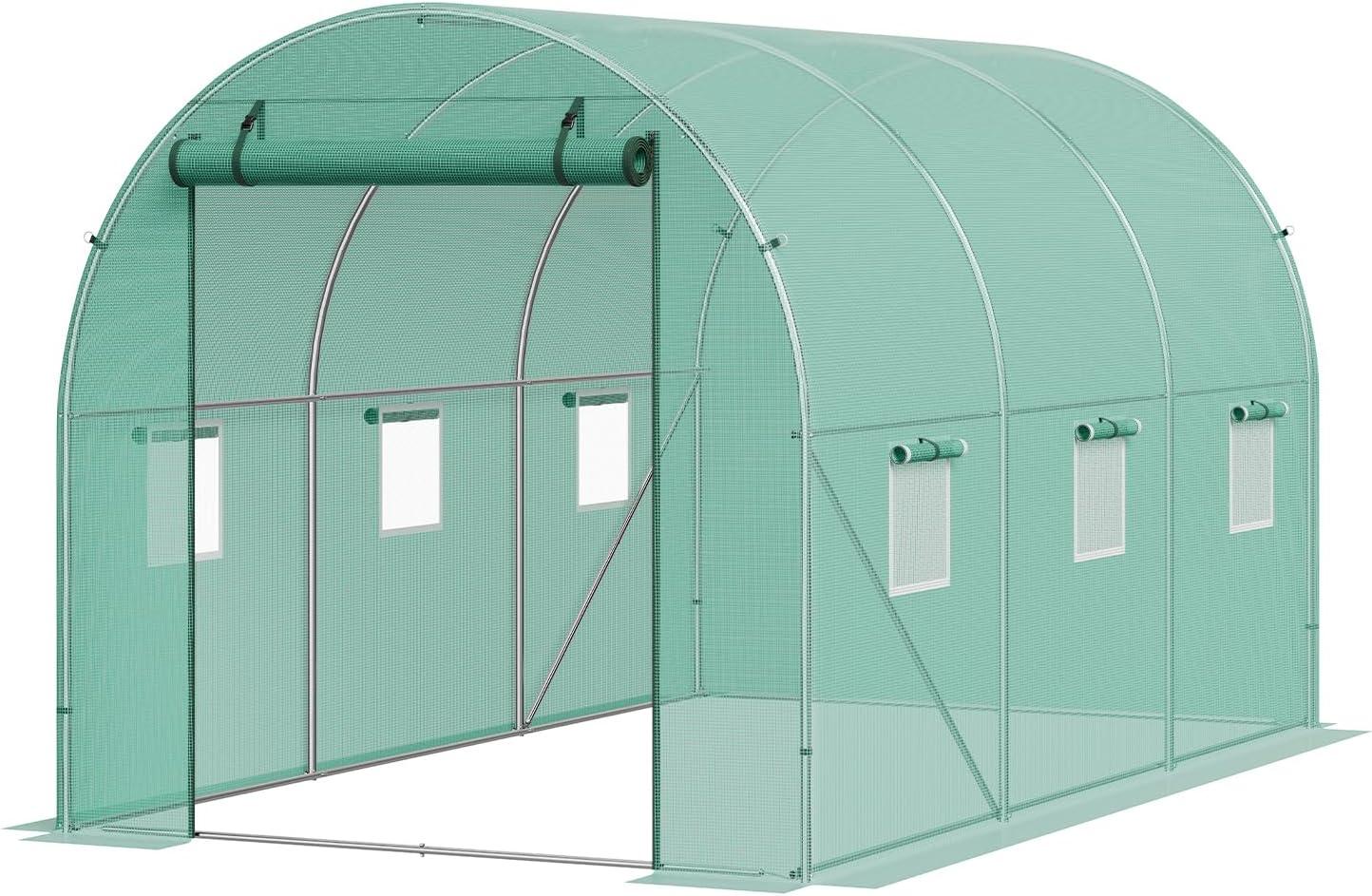 Large Green Walk-In Tunnel Greenhouse with Galvanized Steel Frame