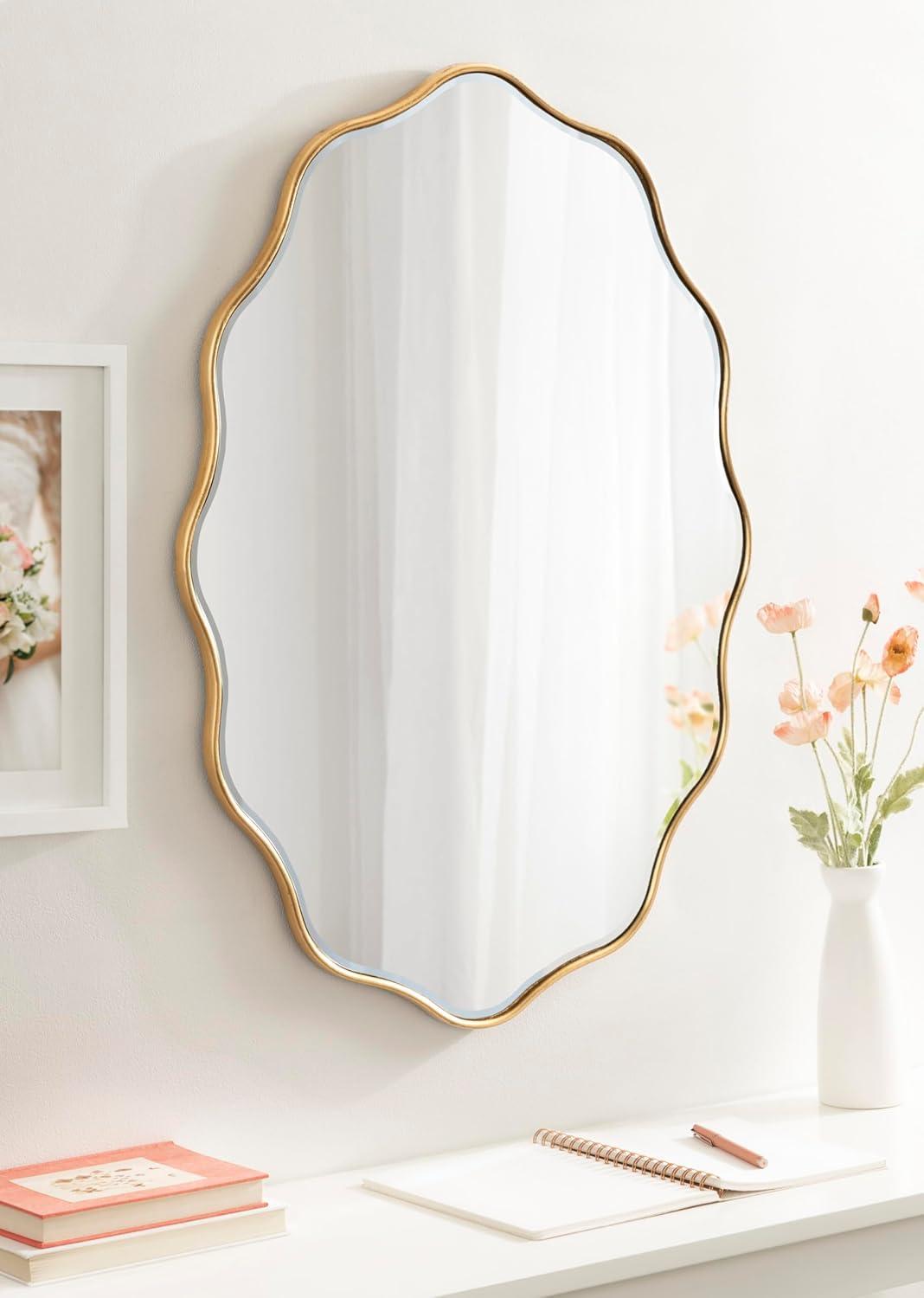 Kate & Laurel All Things Decor 24"x34" Viona Oval Scalloped Mirror Gold: Luxury Glam Style, No Assembly, Wall Mounted