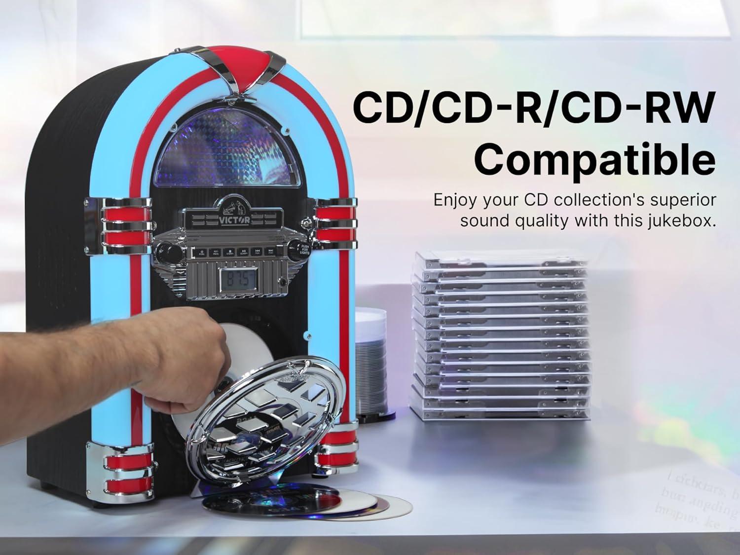 Victor Bluetooth CD Jukebox Speaker with FM Radio & Multicolor LED Lighting