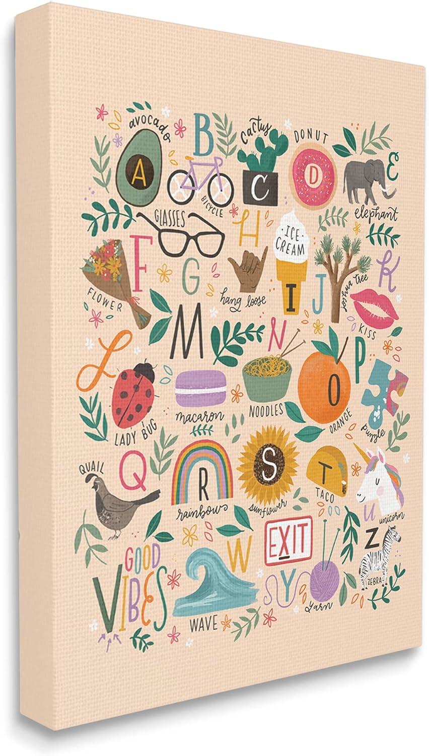 Stupell Industries Whimsical Kid's Alphabet Playful ABC Illustrations Everyday Items, 16 x 20, Design by Loni Harris