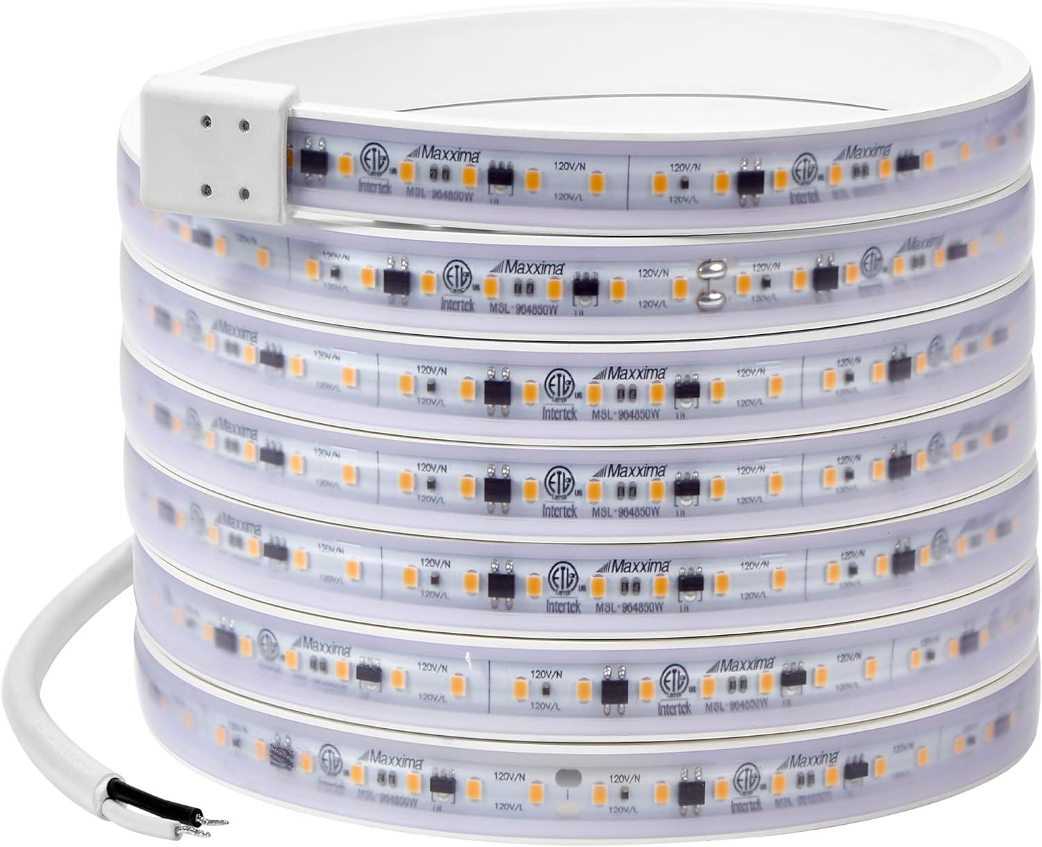 Maxxima 96 in. LED Under Cabinet Strip Light, Hardwired, 3680 Lumens, 3000K Warm White, 120V White Cove Light