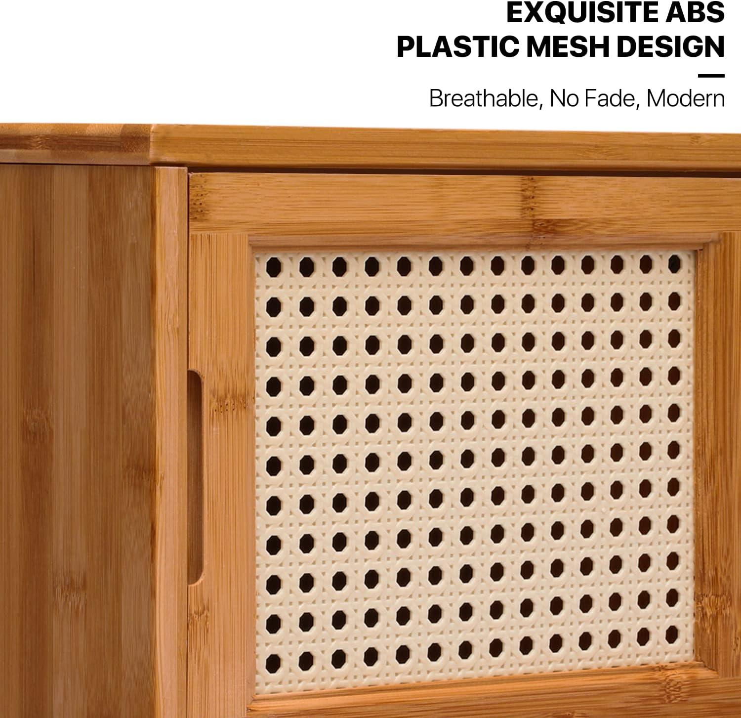 MoNiBloom Bamboo TV Stand with Storage Cabinet, 54" to 82.5" Extendable Length TV Console for Home Living Room