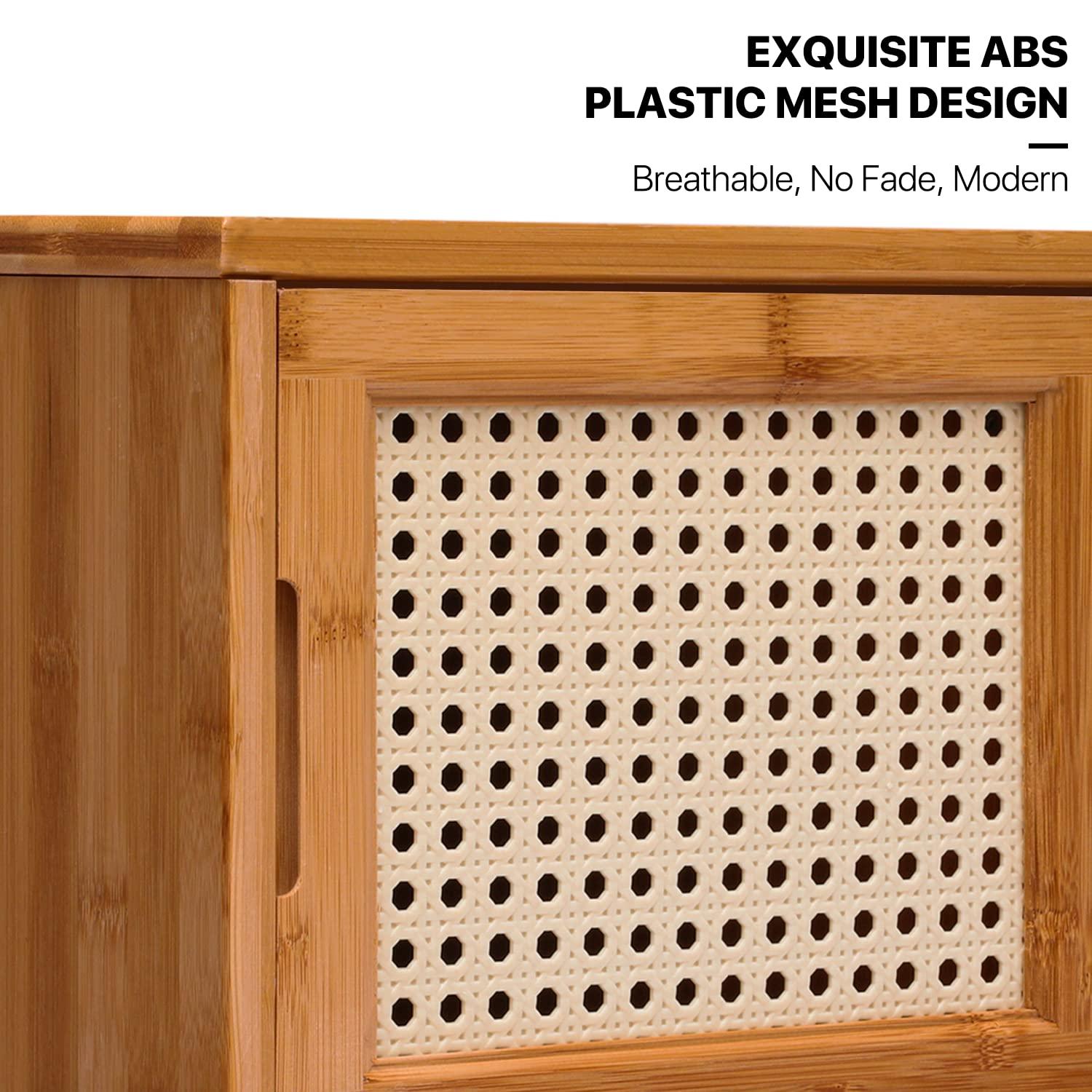 MoNiBloom Bamboo TV Stand with Storage Cabinet, 54" to 82.5" Extendable Length TV Console for Home Living Room