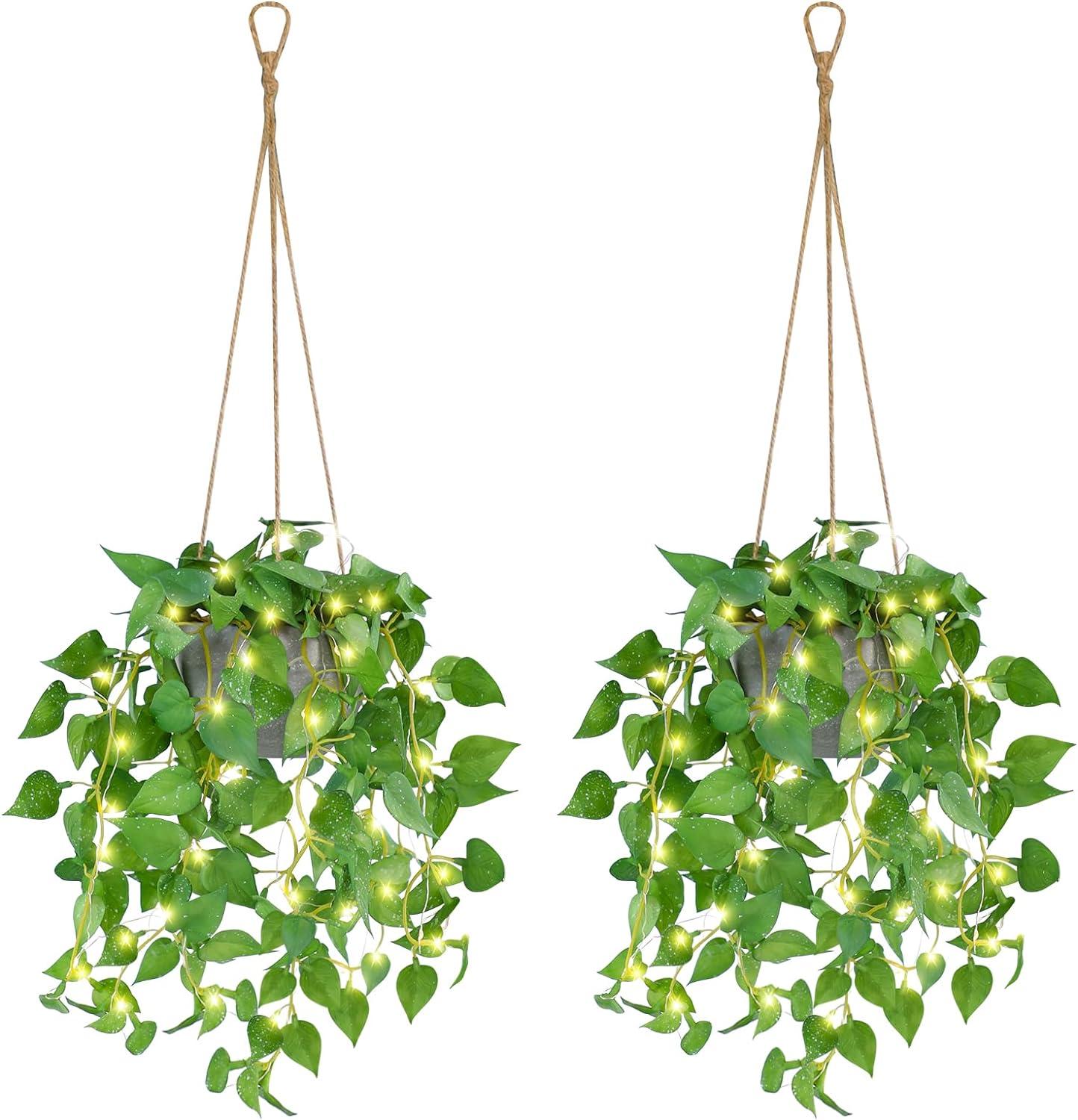 Hanging Plant Fake Plants with Pots, 2 Pack Artificial Plants, Faux Anthurium Leaf Basket for Wall Home Room Indoor Outdoor Decor