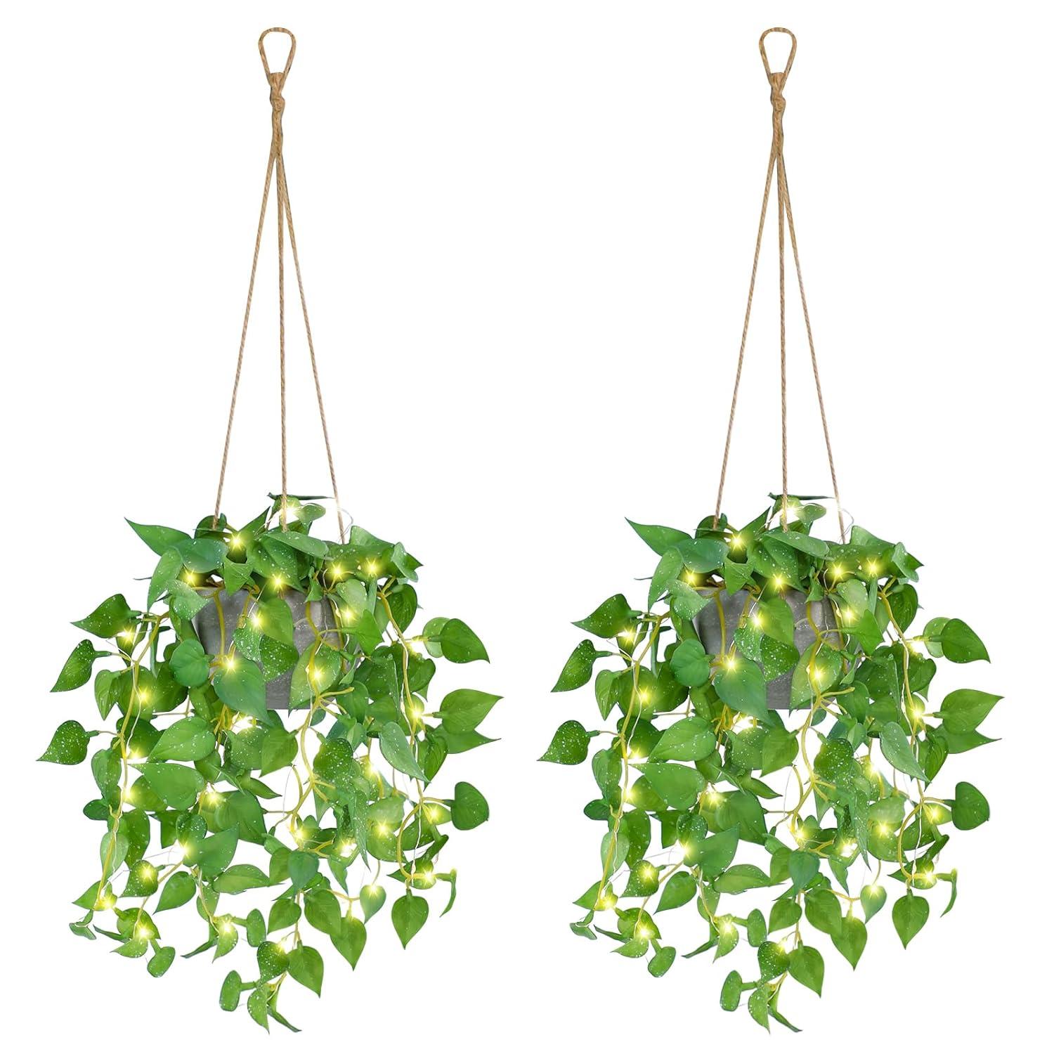 Hanging Plant Fake Plants with Pots, 2 Pack Artificial Plants, Faux Anthurium Leaf Basket for Wall Home Room Indoor Outdoor Decor