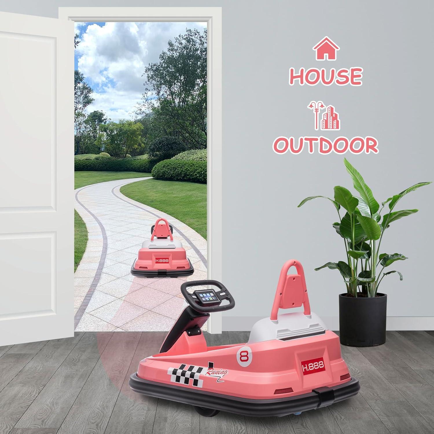 CIPACHO 6V Kids Ride-On Bumper Car with 360° Spinning and Dual Motors, Bumper Cars for Toddlers 2-5, Pink