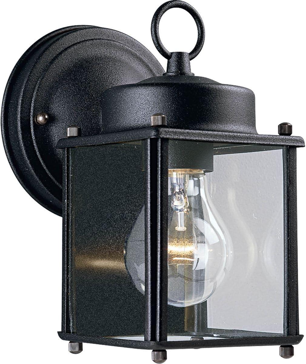 Progress Lighting, Flat Coach Lantern, 1-Light Wall Light, Black Porcelain, Clear Glass Shade