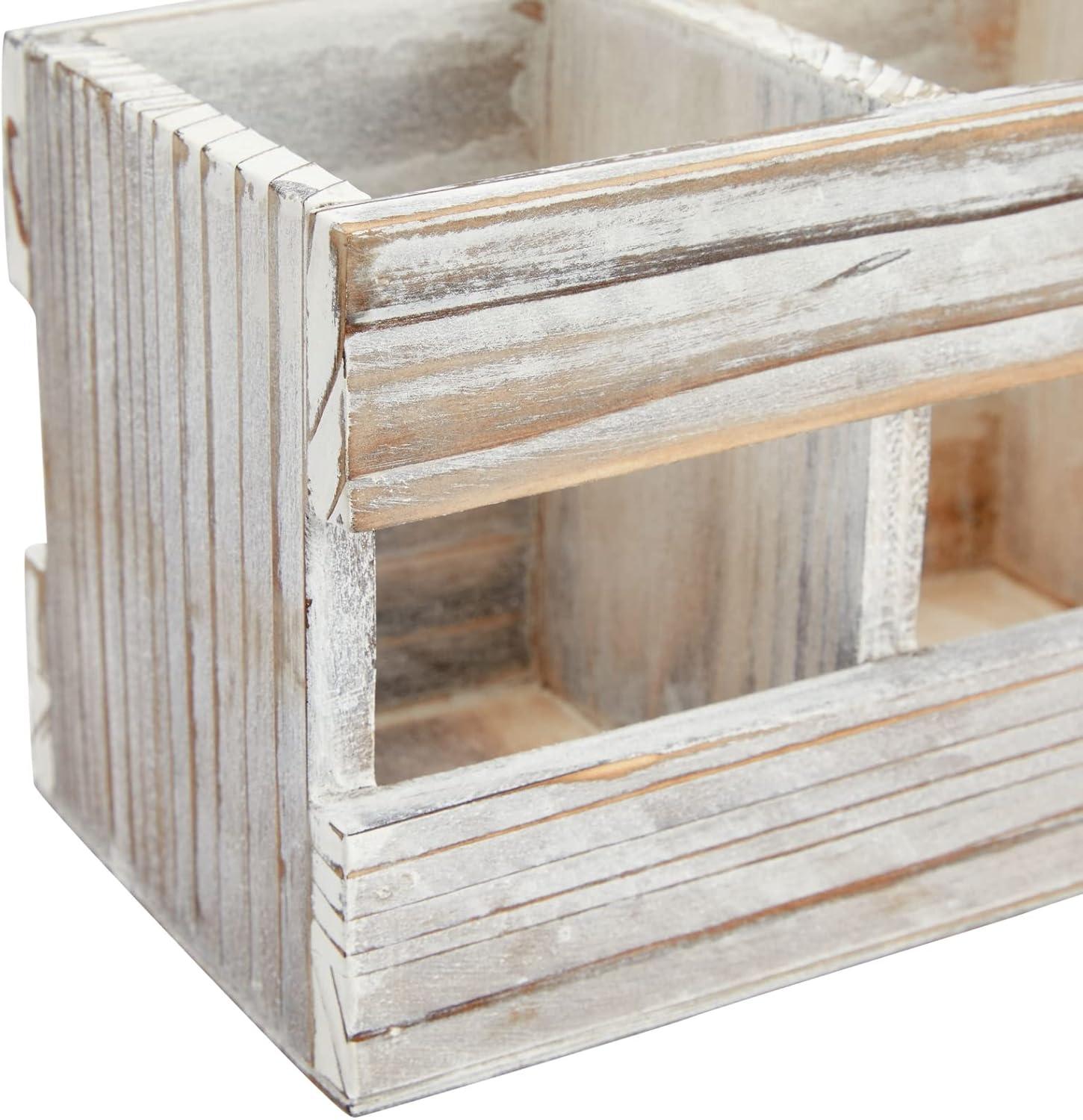 Juvale Rustic-Style Desk Pencil Holder with 3 Compartments - Farmhouse Decor and Wooden Organizer for Office Accessories