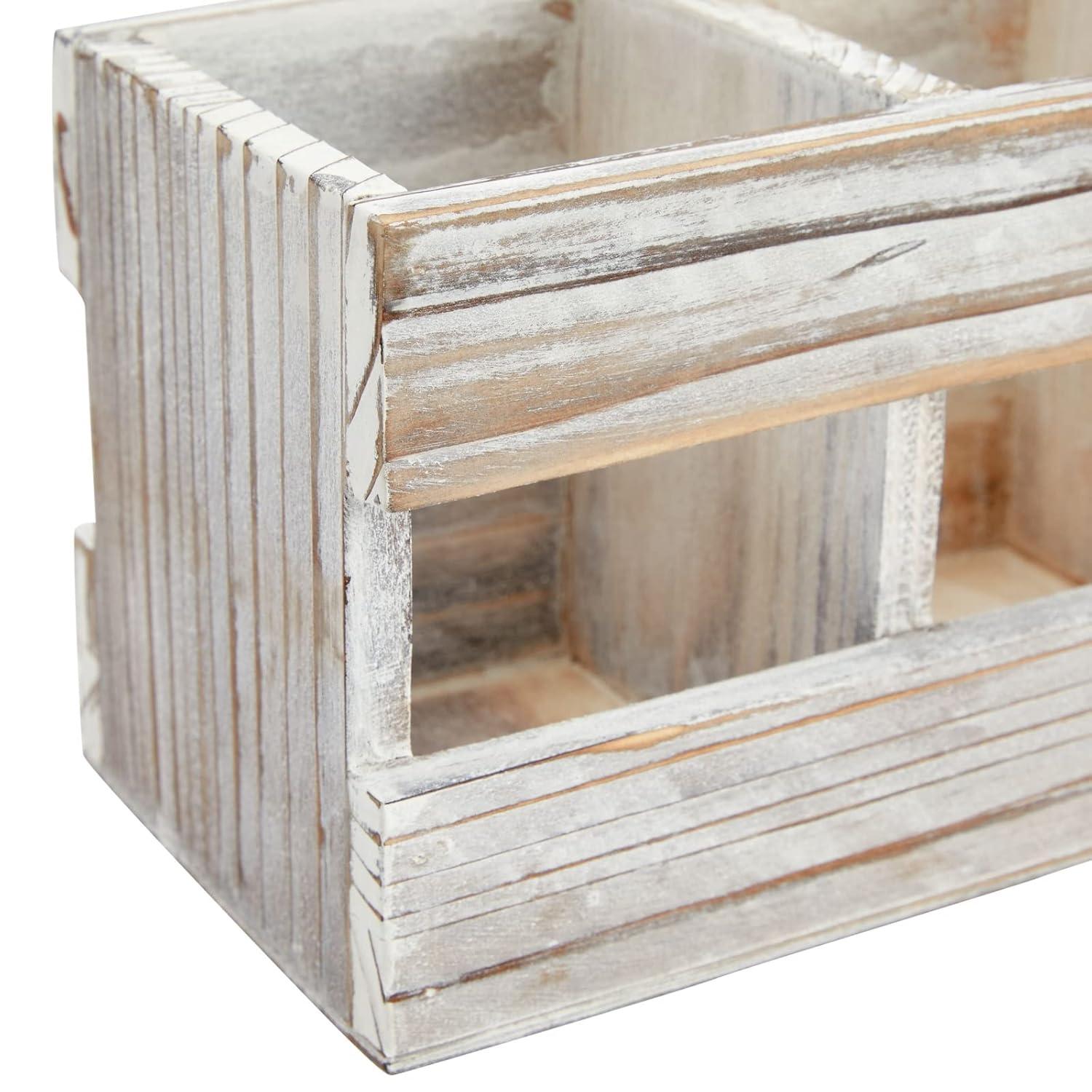 Juvale Rustic-Style Desk Pencil Holder with 3 Compartments - Farmhouse Decor and Wooden Organizer for Office Accessories