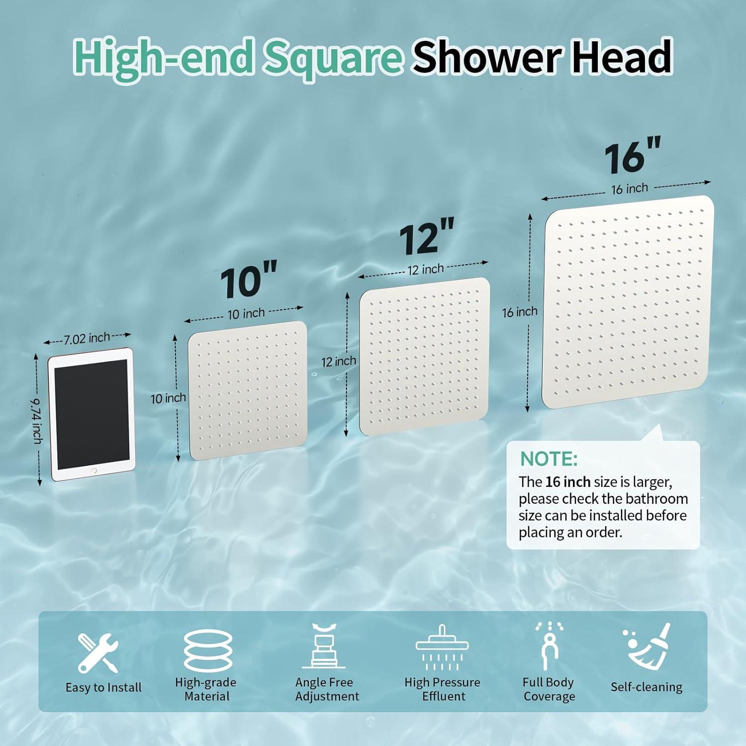 SR SUN RISE 12 Inch Rain Shower Head, High Pressure Rainfall Showerhead Large Waterfall Shower Head Ultra Thin Water Saving, Brushed Nickel 304 Stainless Steel