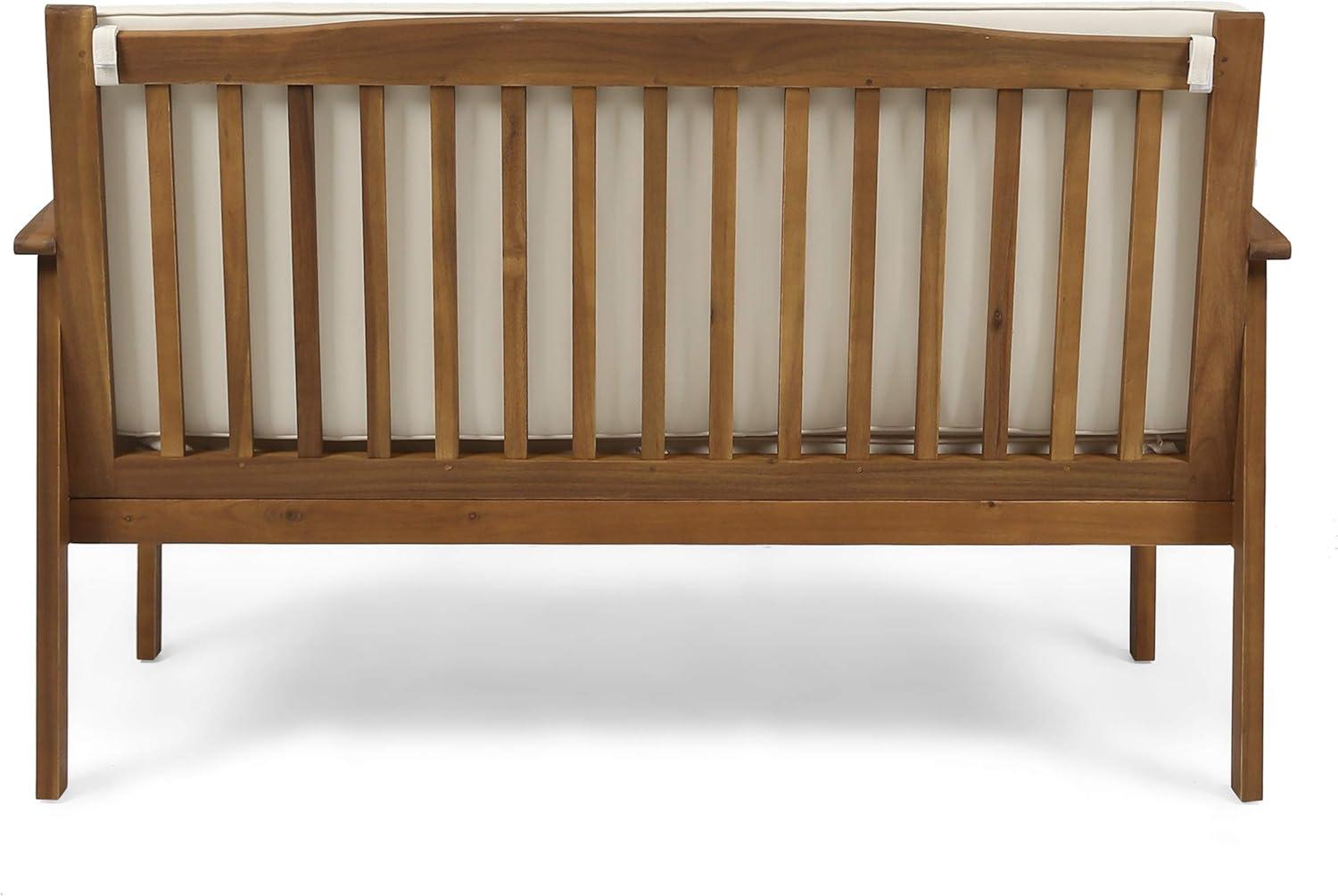 Casa Acacia Wood Loveseat Brown/Cream - Christopher Knight Home: Outdoor Seating for 2, Weather-Resistant