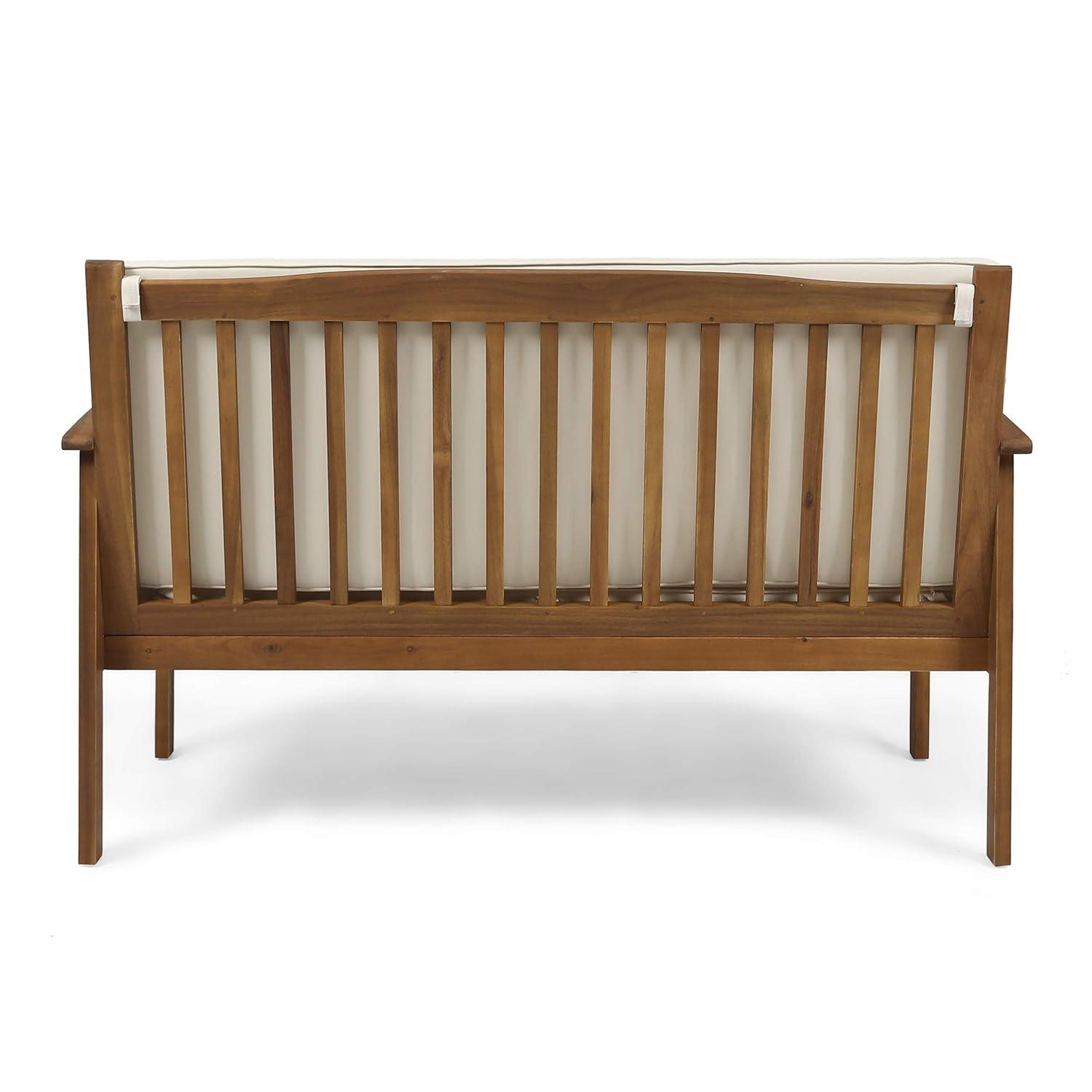 Casa Acacia Wood Loveseat Brown/Cream - Christopher Knight Home: Outdoor Seating for 2, Weather-Resistant