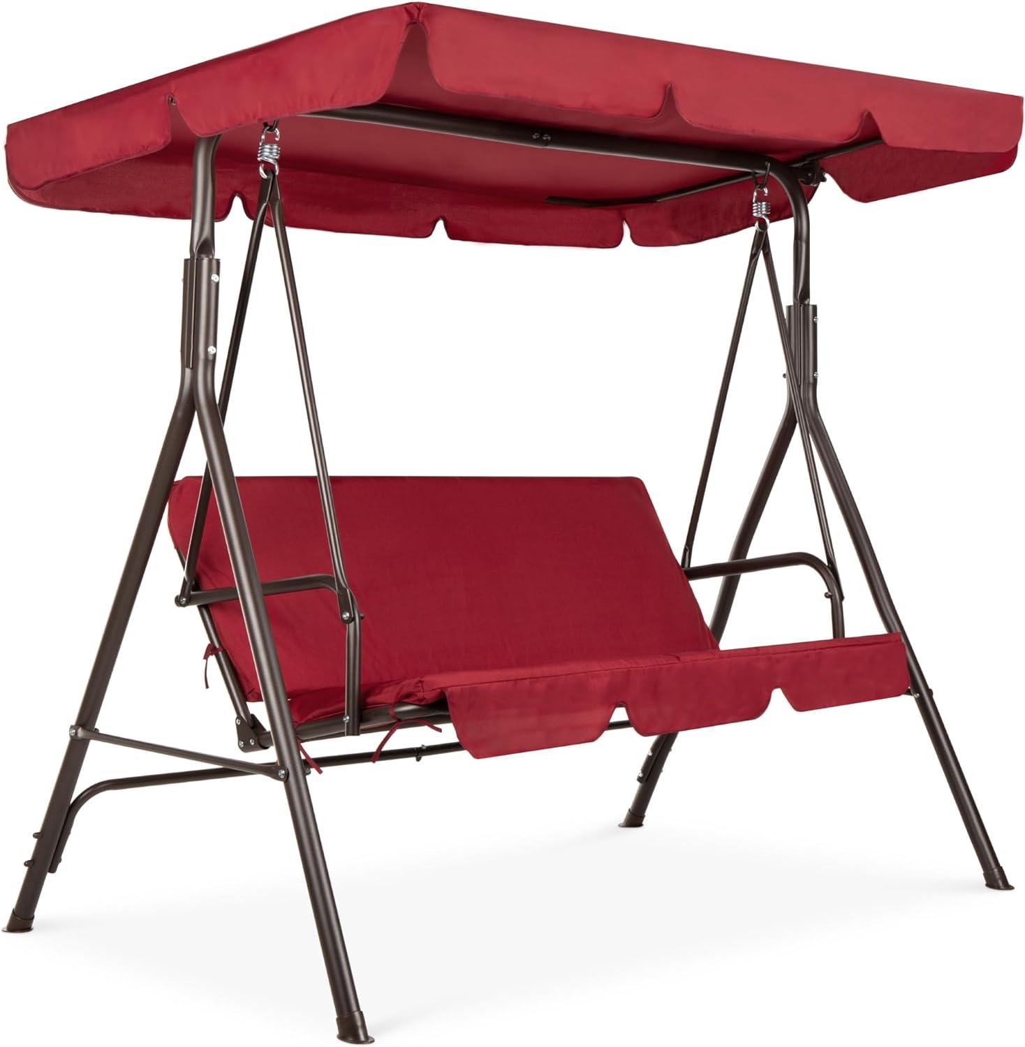 Burgundy Outdoor Convertible Canopy Swing for Two with Removable Cushions