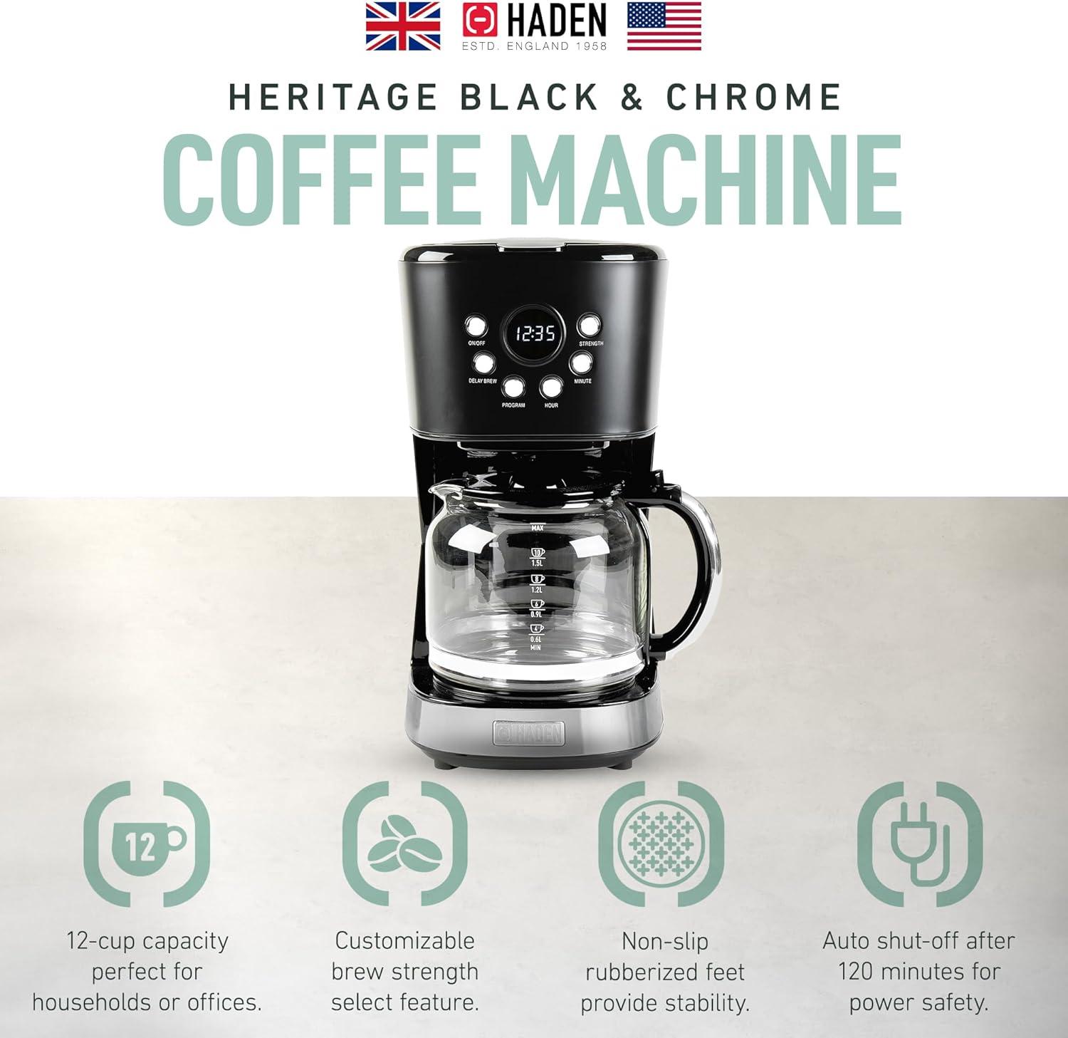 HADEN Heritage Black and Chrome 12-Cup Programmable Coffee Maker