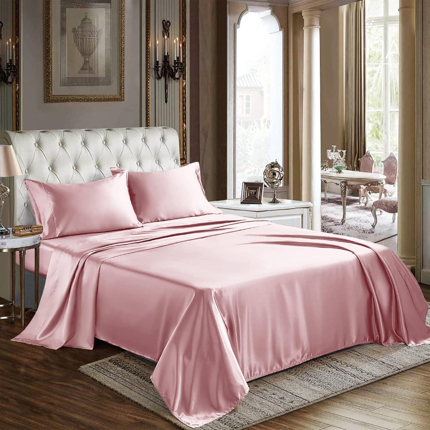 Blush Pink Twin Satin Microfiber 3-Piece Sheet Set