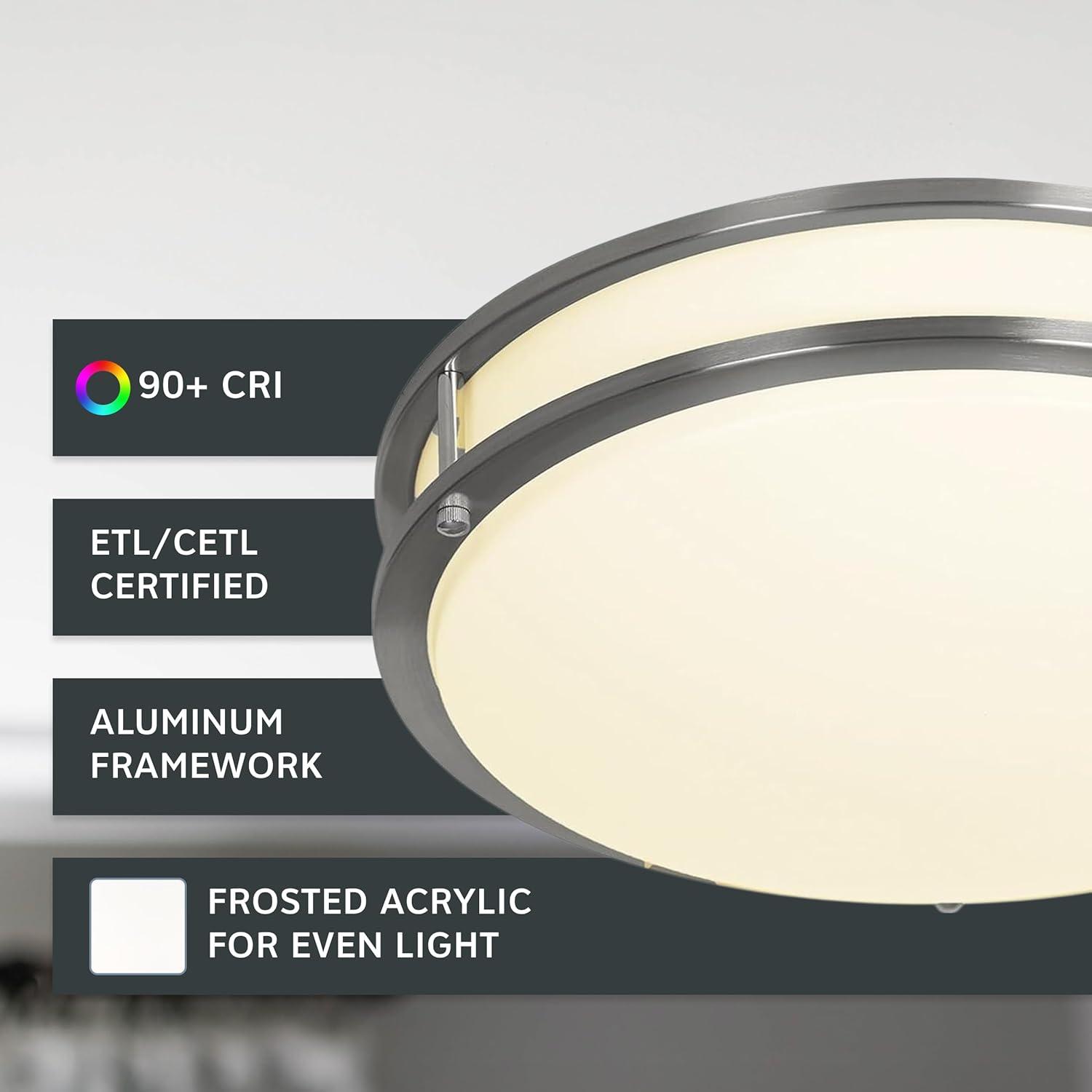 Designers Fountain Flush Mount Ceiling Light, 10 Inch Round LED DC Lighting Fixture Kitchen, Bedroom, Bathroom, Hallway, Dimmable, 1150 Lumens, 3000K/4000K/5000K, Brushed Nickel, EV1410C3C-35