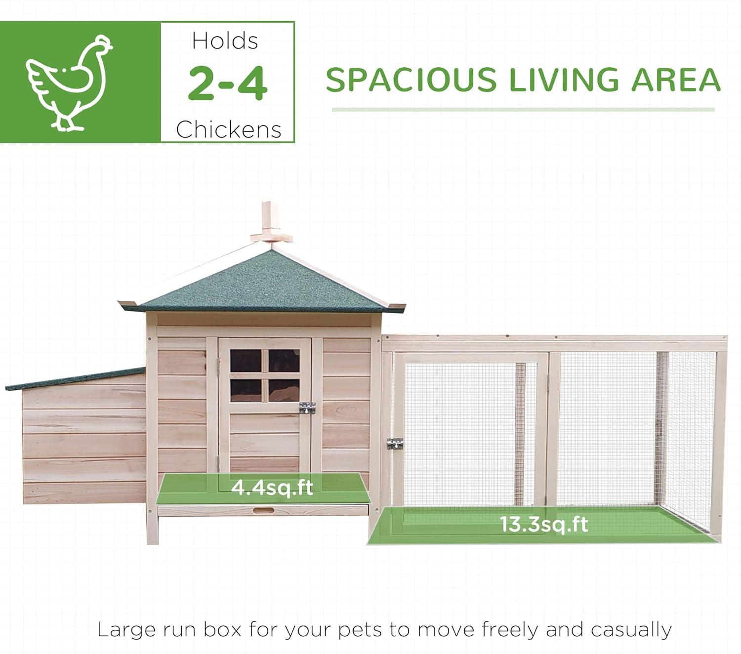 Pawhut 77" Wooden Chicken Coop With Nesting Box, Cute Outdoor Hen House With Removable Tray, Ramp Run, For Garden Backyard, Natural Natural Wood Wood