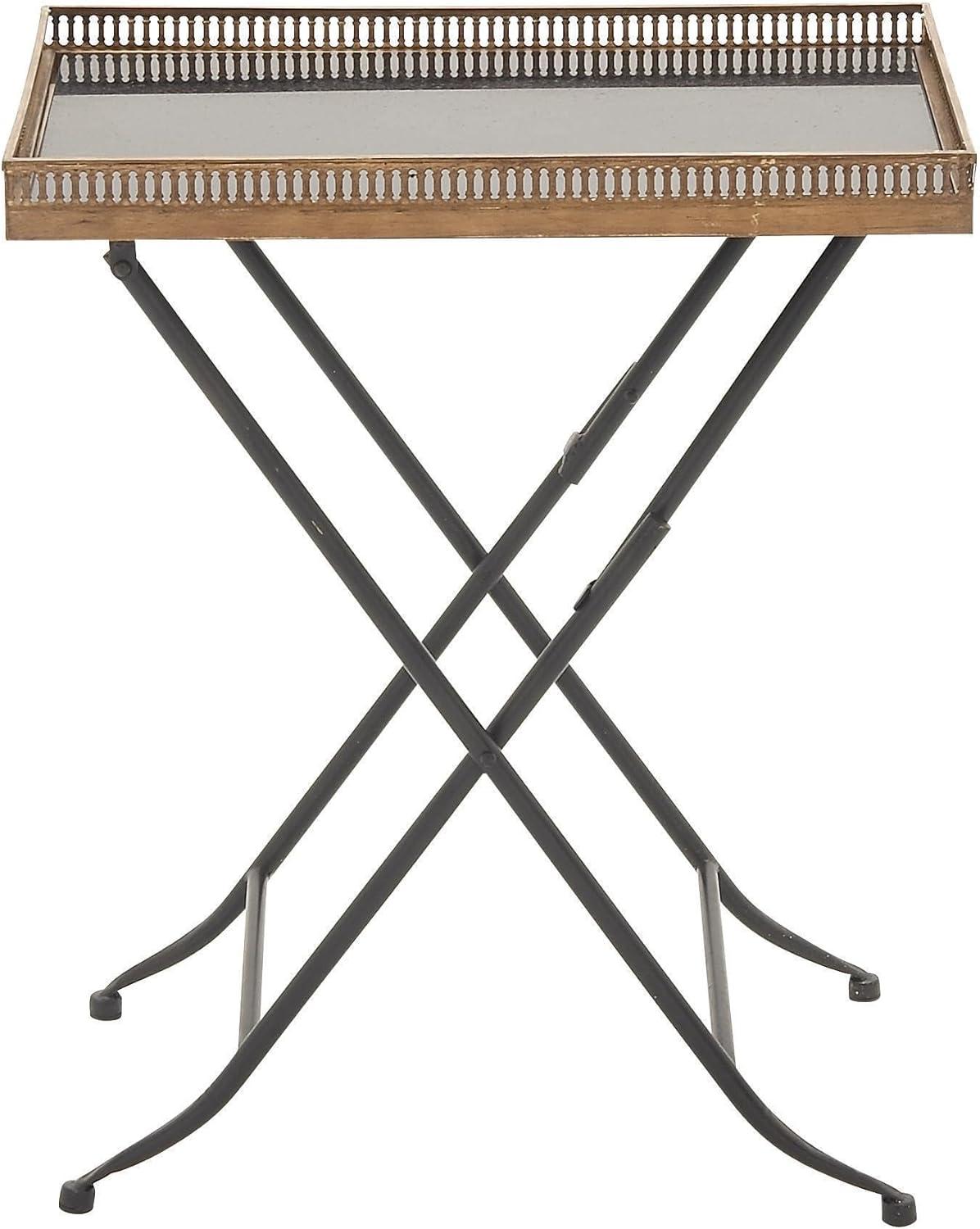 Traditional Folding Tray Table Gold - Olivia & May: Elegant Iron Frame, Marble Top, Indoor Use, Easy to Assemble