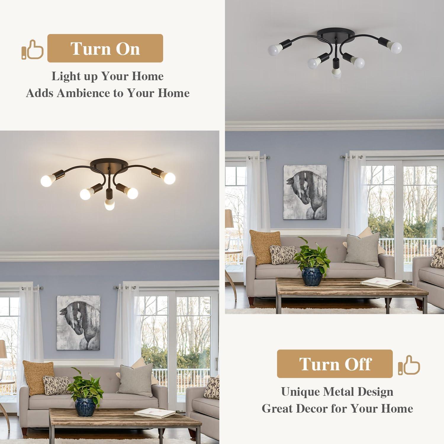Modern Sputnik Chandeliers, 6-Light Ceiling Light Fixture for Bedroom, Kitchen, Dining Room, Living Room, Black with E26 Bulb Base