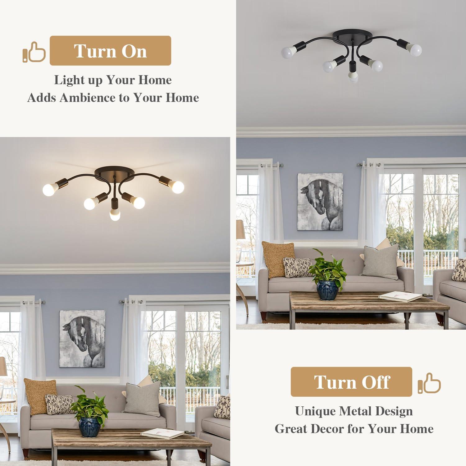 Modern Sputnik Chandeliers, 6-Light Ceiling Light Fixture for Bedroom, Kitchen, Dining Room, Living Room, Black with E26 Bulb Base