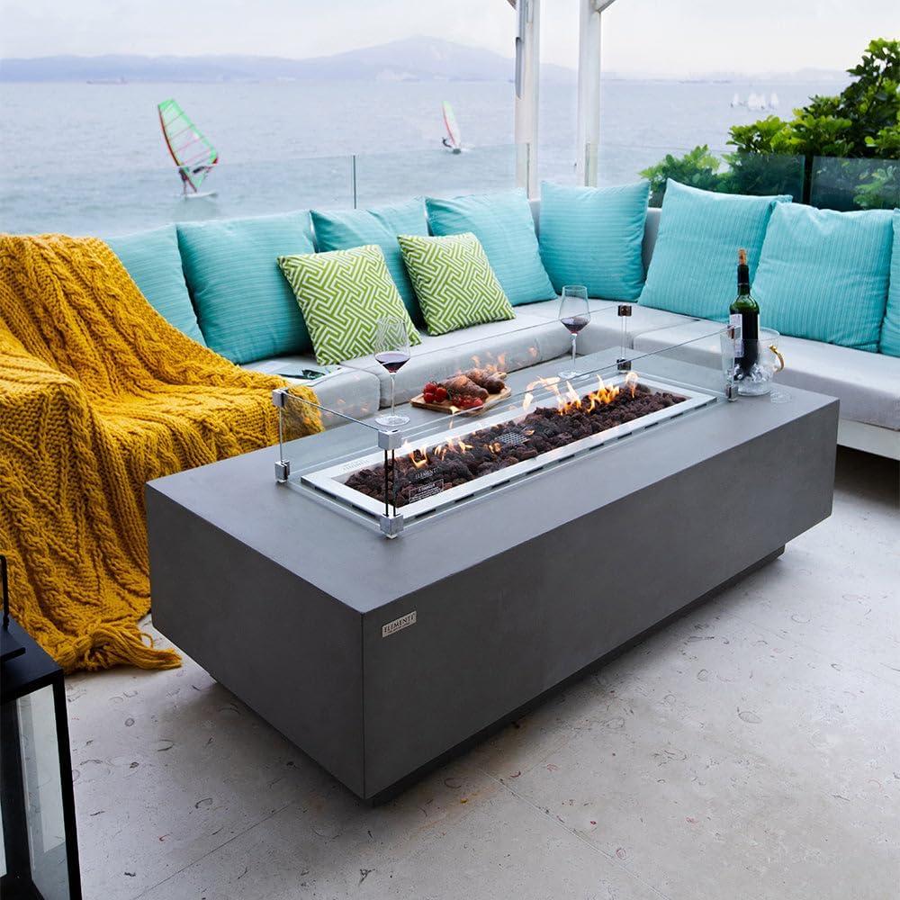 Granville 60" x 27" Rectangle Concrete Outdoor Fire Pit Table-by Elementi