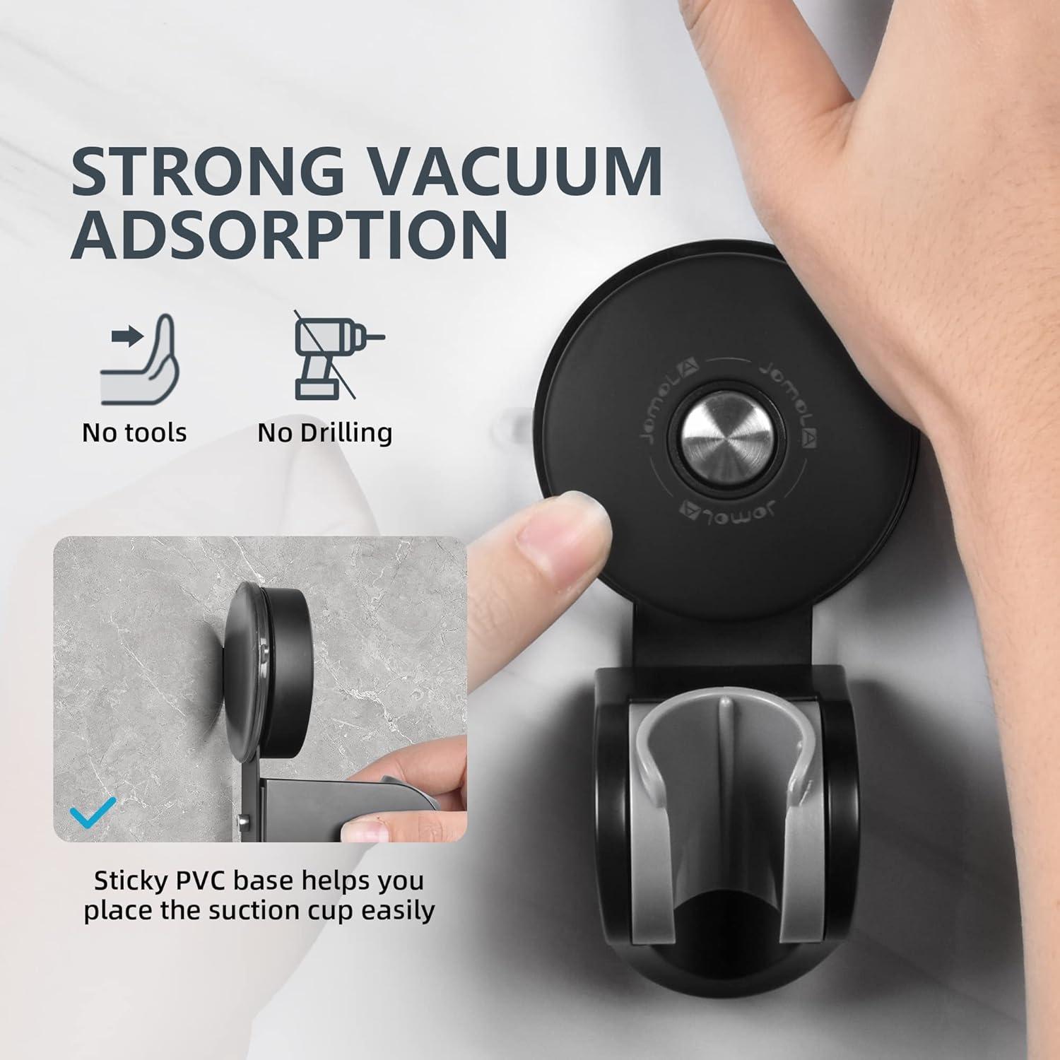 JOMOLA Suction Shower Head Holder Adjustable Handheld Shower Holder Stainless Steel Removable Bathroom Handheld Bidet Sprayer Holder 4 Mode Angle Matte Black