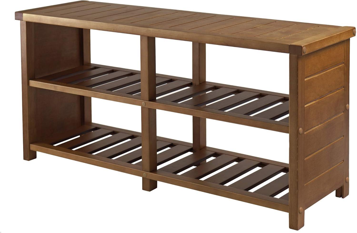 Natural Teak Wood Keystone Entryway Shoe Storage Bench