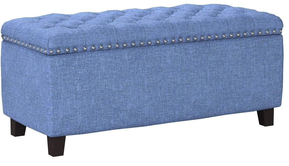 Nathaniel Home, Modern Storage Ottomans, Rectangular Ottomans with Storage, Nailhead Trim Ottomans, Upholstered Ottoman Coffee Table for Bedroom Blue