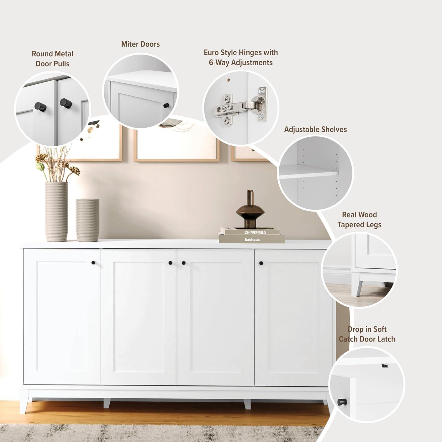 Millwood Pines Gonroff 4 Panel Door Console Table Storage Cabinet with Doors and Shelves, Sideboard Storage Cabinet