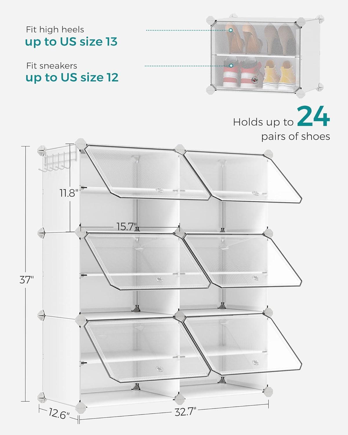 White Modern 6-Shelf Plastic and Metal Shoe Organizer