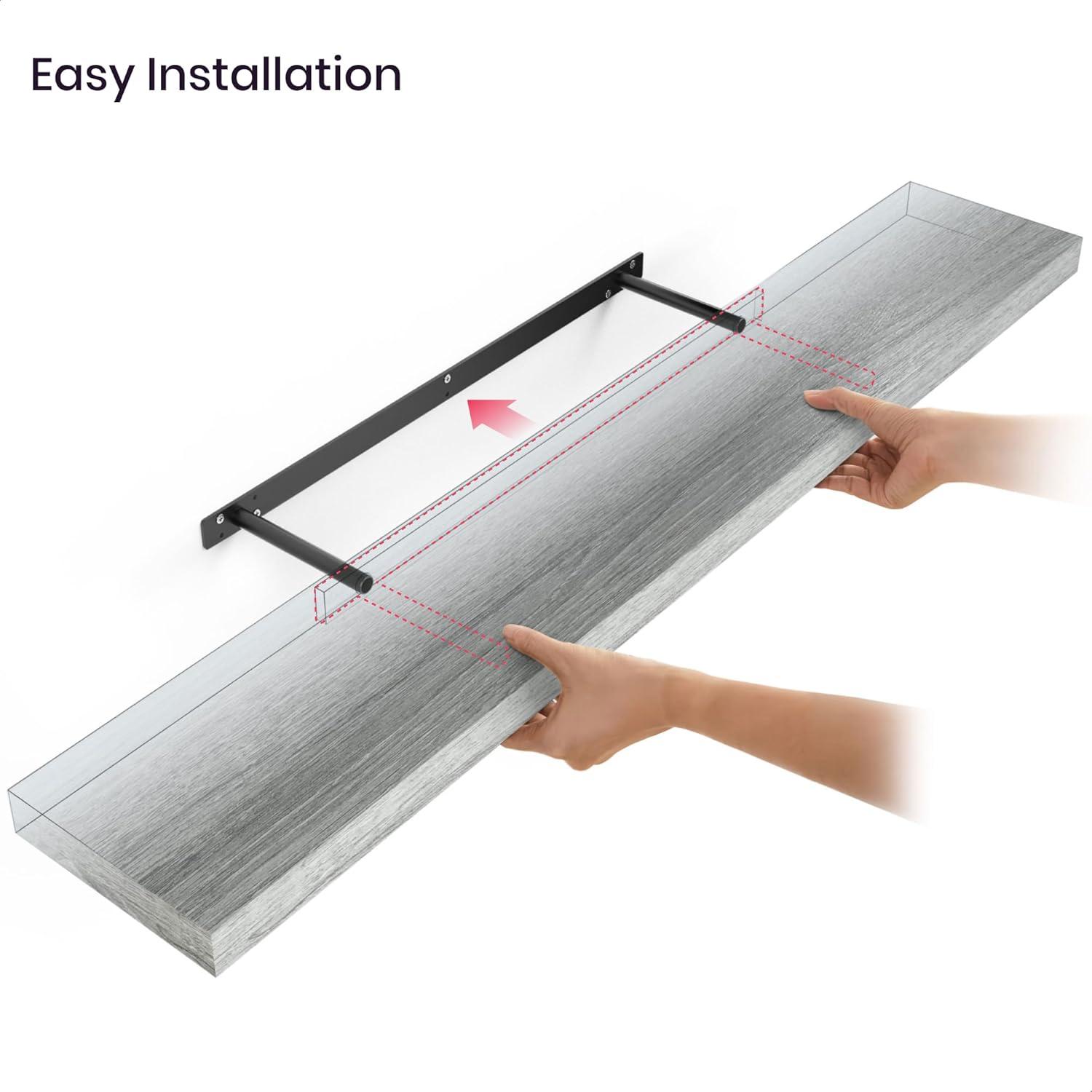 Ballucci Miami 48" W x 8" D Floating Shelves Set with Invisible Wall Mount Brackets (Set of 2)