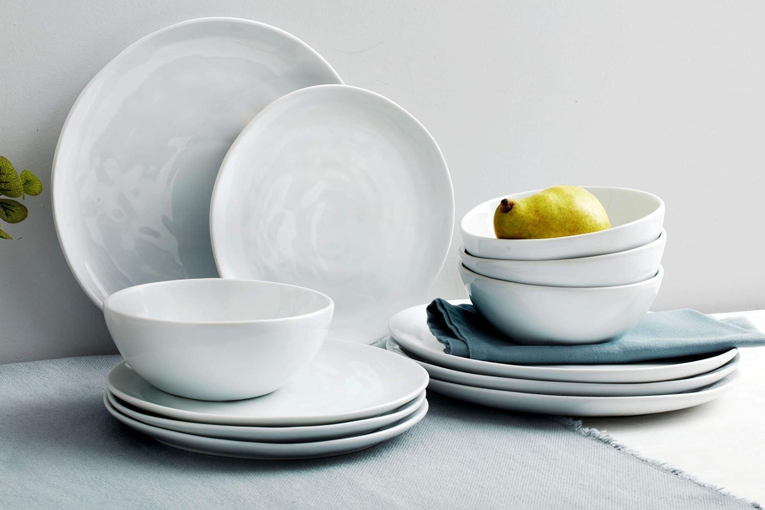 White Porcelain 12-Piece Dinnerware Set, Service for 4