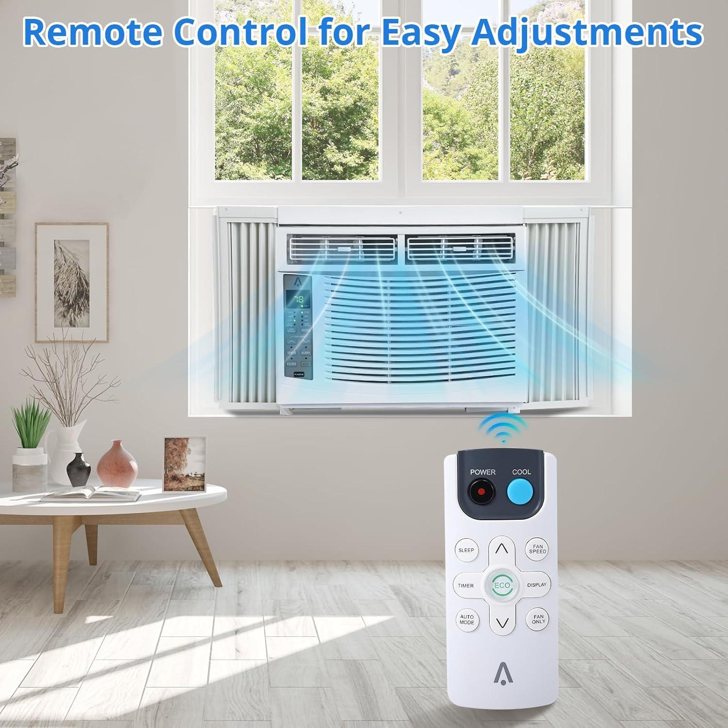 Homhougo 6,000 BTU Window Air Conditioner, 3-in-1 AC Unit (Cooling, Dehumidifying, Fan), Timer, Sleep/ECO Mode, Easy Installation Kit, Cools Rooms Up to 350 Sq.Ft, 115V/60Hz