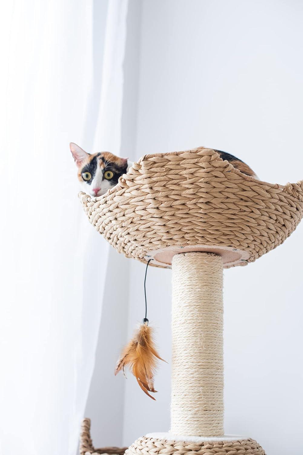 PetPals PetPals Walk Up Cat Tree with Fleece Perch, Handwoven Basket, and Sisal Scratching Post, Eco-Friendly Cat Furniture, Beige