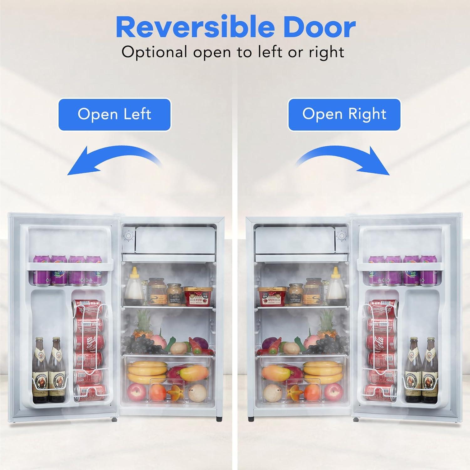 3.2 Cu. Ft Small Refrigerator with 7 Level Adjustable Thermostat, Mini Fridge with Freezer, Crisper Drawer & Removable Glass Shelves, Reversible Door, Fridge for Home Apartment Office, White